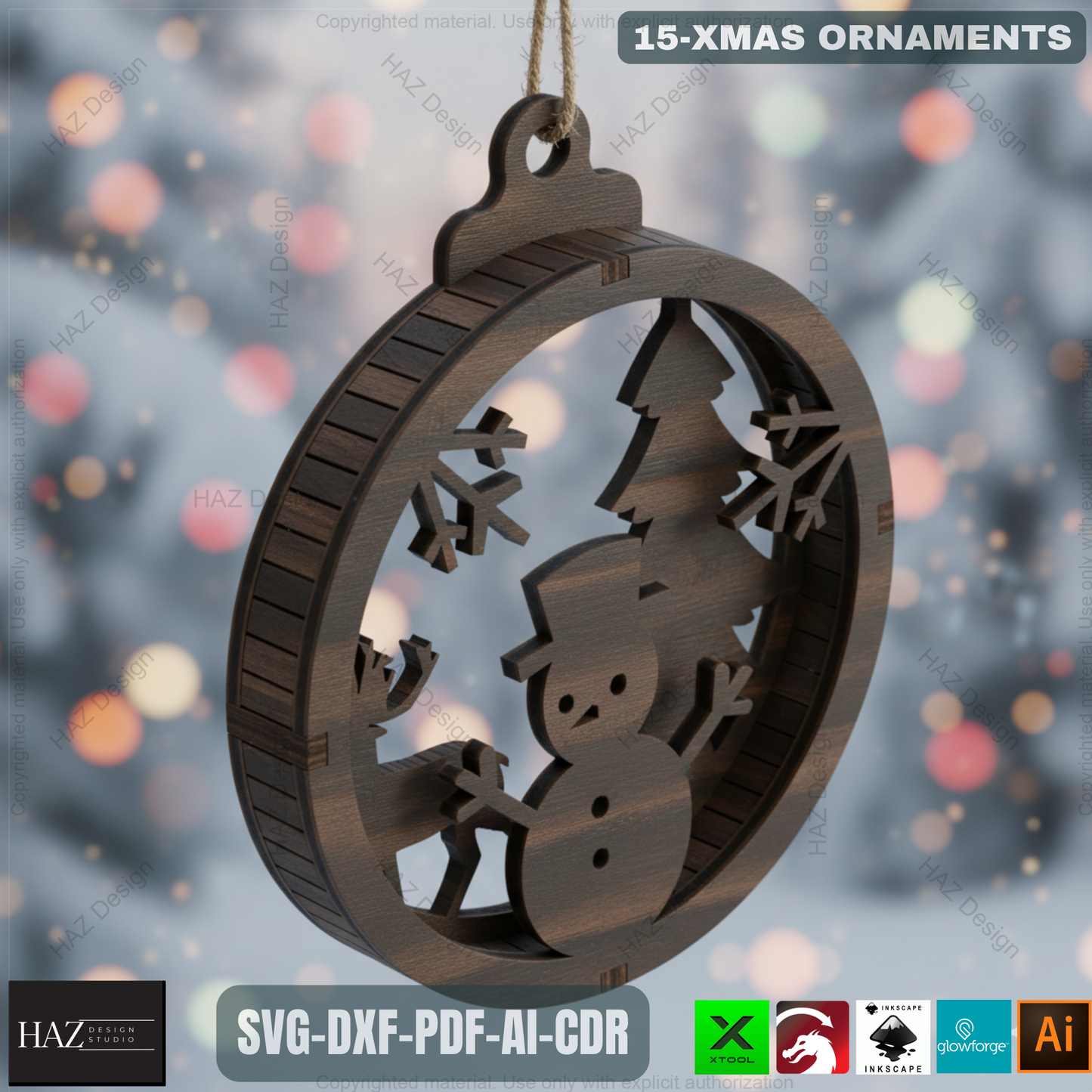 15 Layered Christmas Ornament Laser Cut Designs | Round Xmas Pendant Templates for DIY Holiday Decoration 486