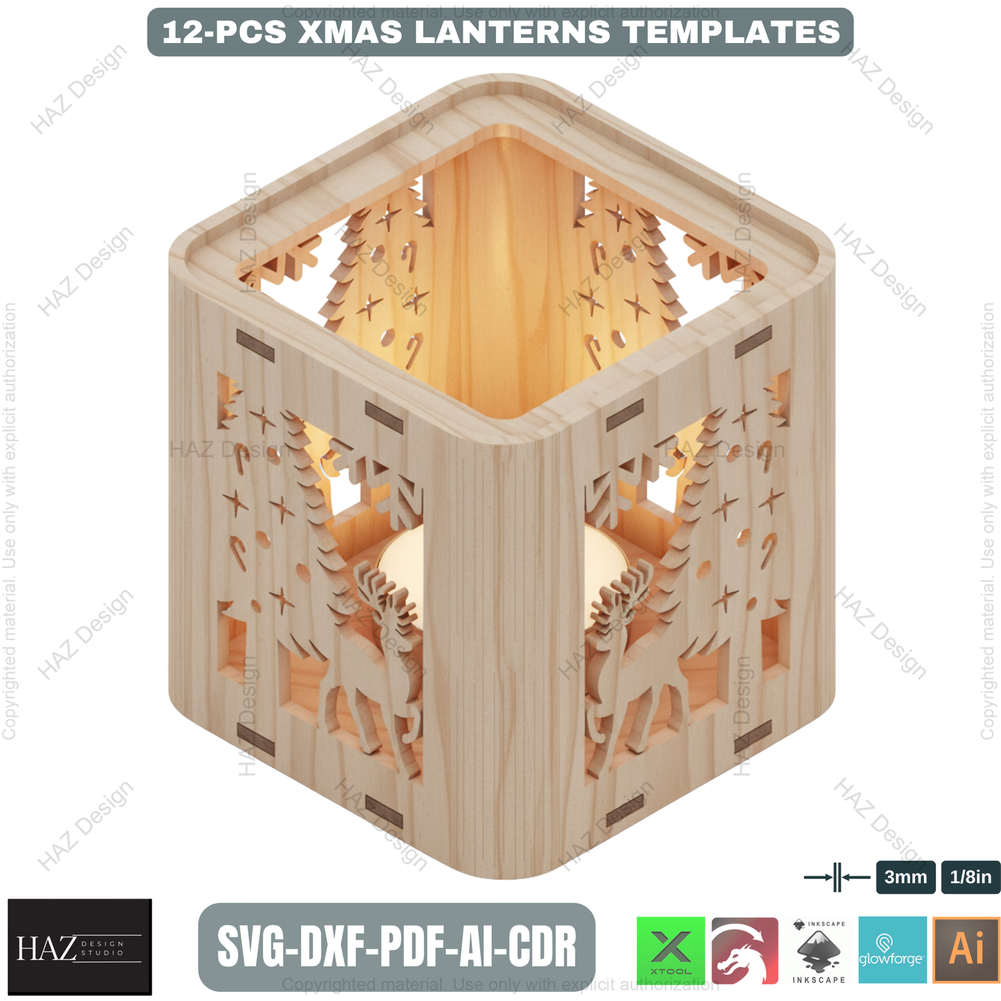 Christmas Lantern SVG Laser Cut Files | Xmas Tealight Holder Decor | DIY Wood Lamp Templates 484