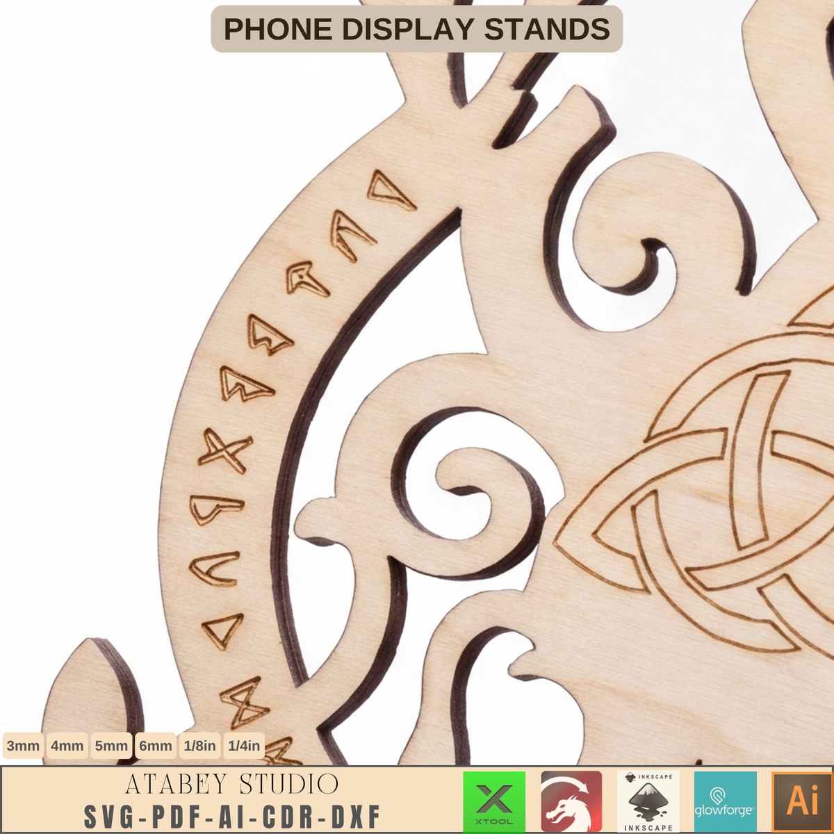 Celtic Tree of Life Phone Stand SVG Laser Cut Viking Wood Display Holder 1022