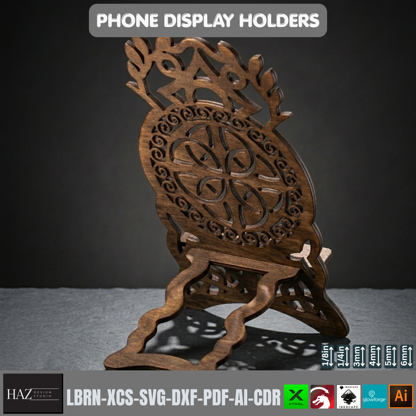 Celtic Viking Phone Stand Laser Cut File Set 9 Designs Wood Holder 562