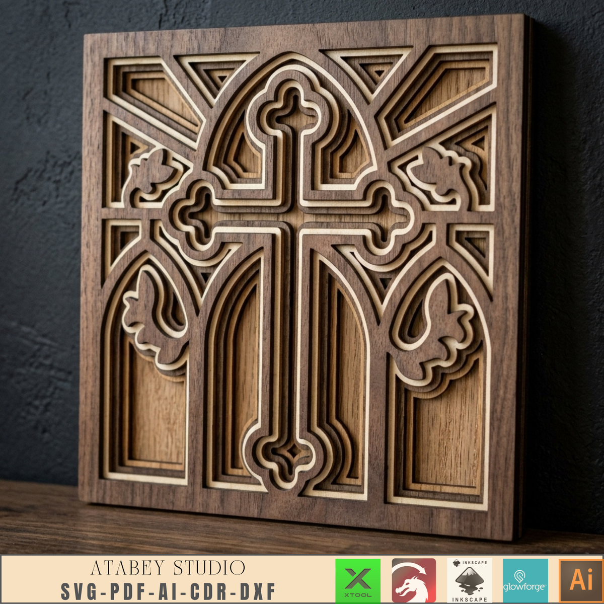 Layered Cross SVG for Glowforge, Jesus Church Window Decor, Christian Wall Art Laser Cutting Plan
