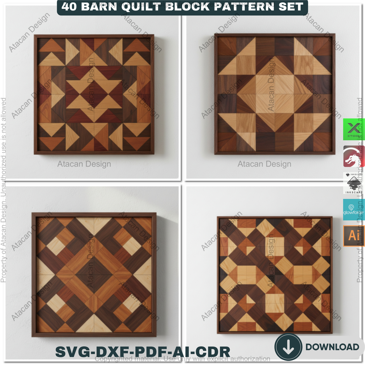 40 Barn Quilt Patterns Mega Bundle DIY Laser Cut Patchwork Blocks Templates for Glowforge Xtool 913