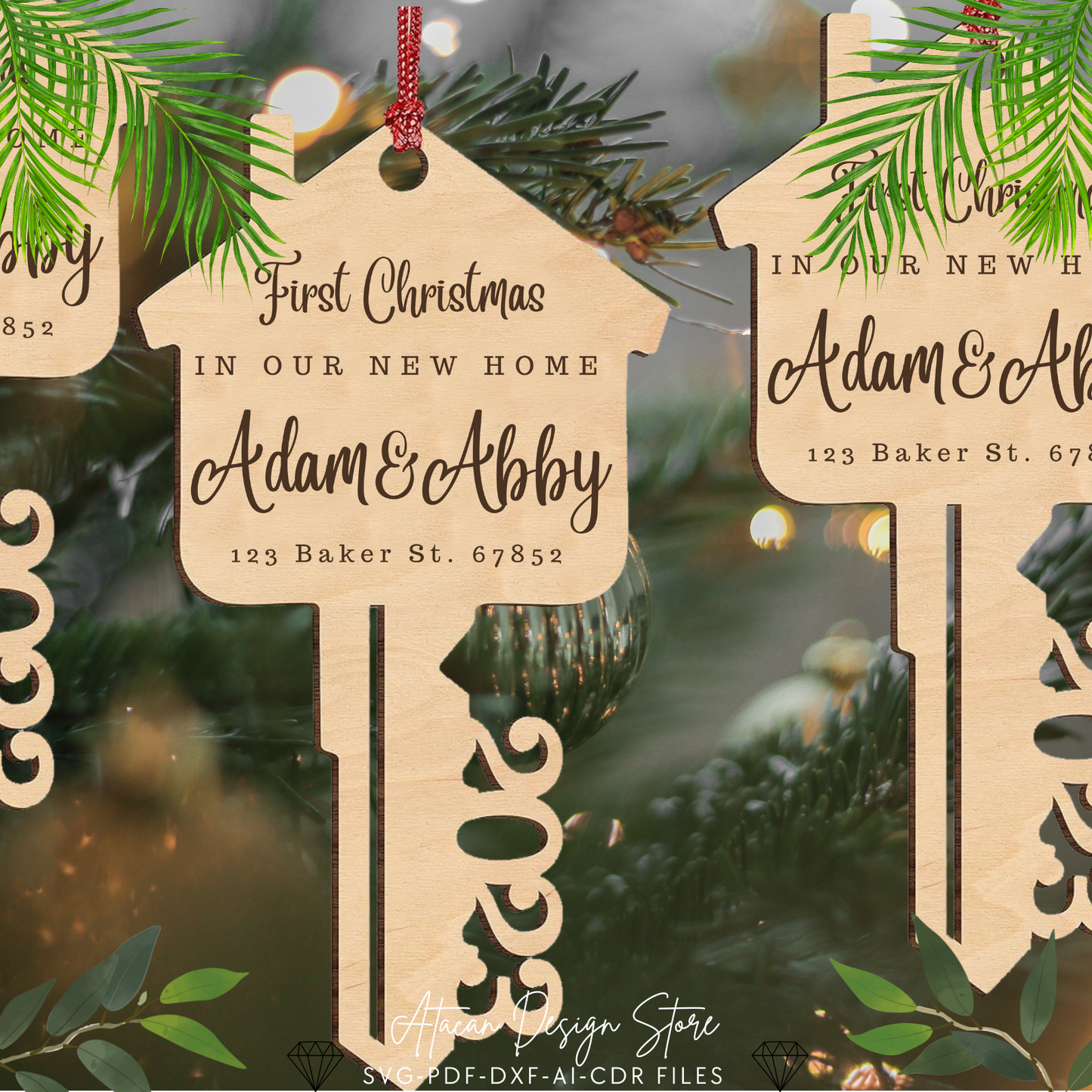 First Christmas in Our New Home Ornament 2025 - Personalized Key Shape Decoration - Custom New House Key Keepsake 668