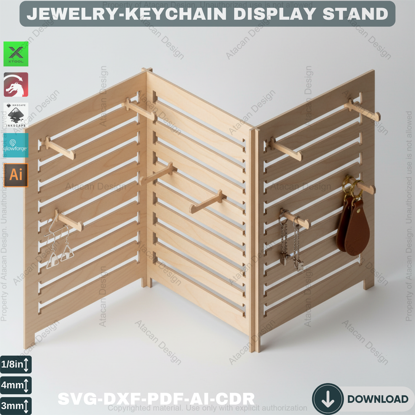 Pendant Jewelry Display Holder / Earring Stand / Necklace Organiser / Laser Cut Files Svg Dxf Ai Cdr Pdf 357