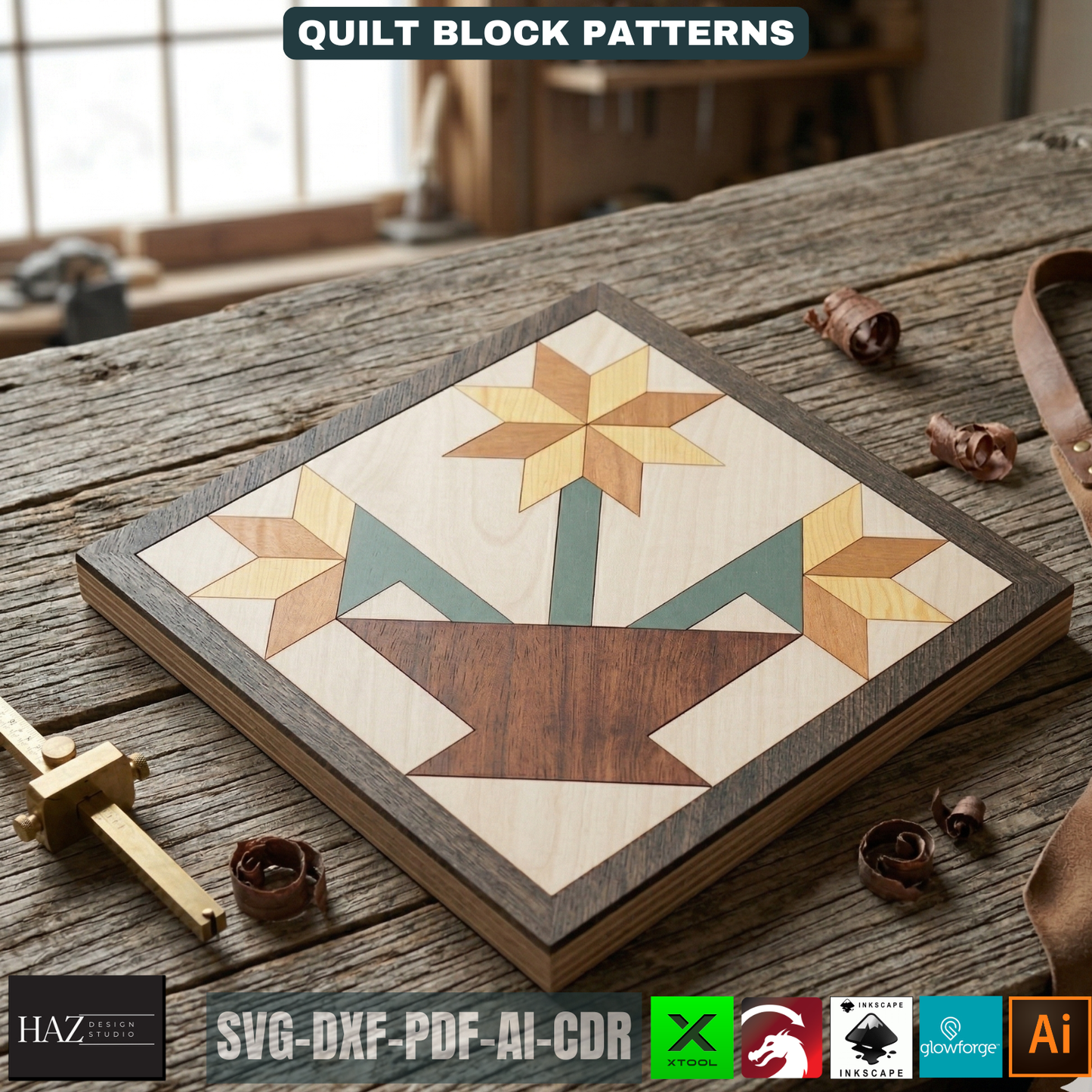 Flower Basket Barn Quilt Pattern Laser Cut Design for Wooden Wall Art Farmhouse Decor 020