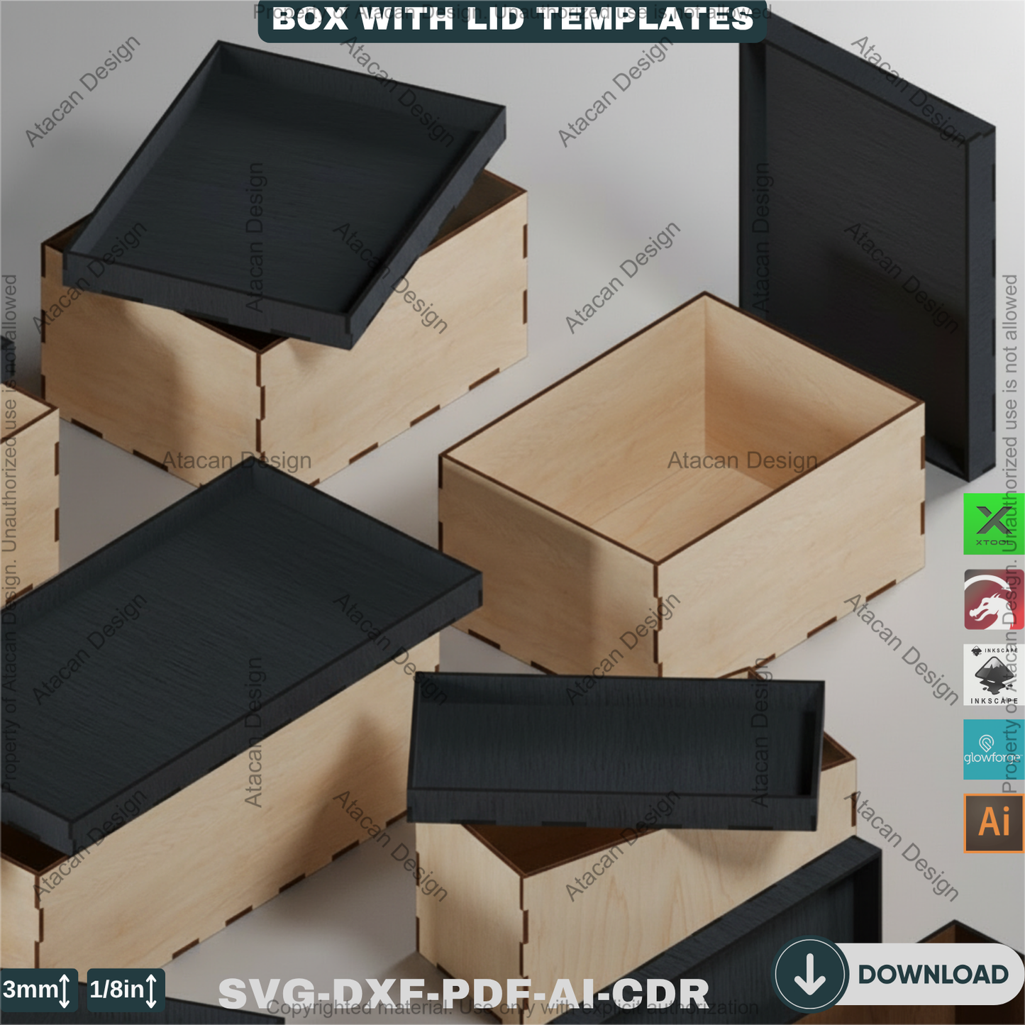 Box with Lid Template Bundle – Perfect for Laser Cutting, Create Multiple Box Sizes for Storage & Gift Packaging 761