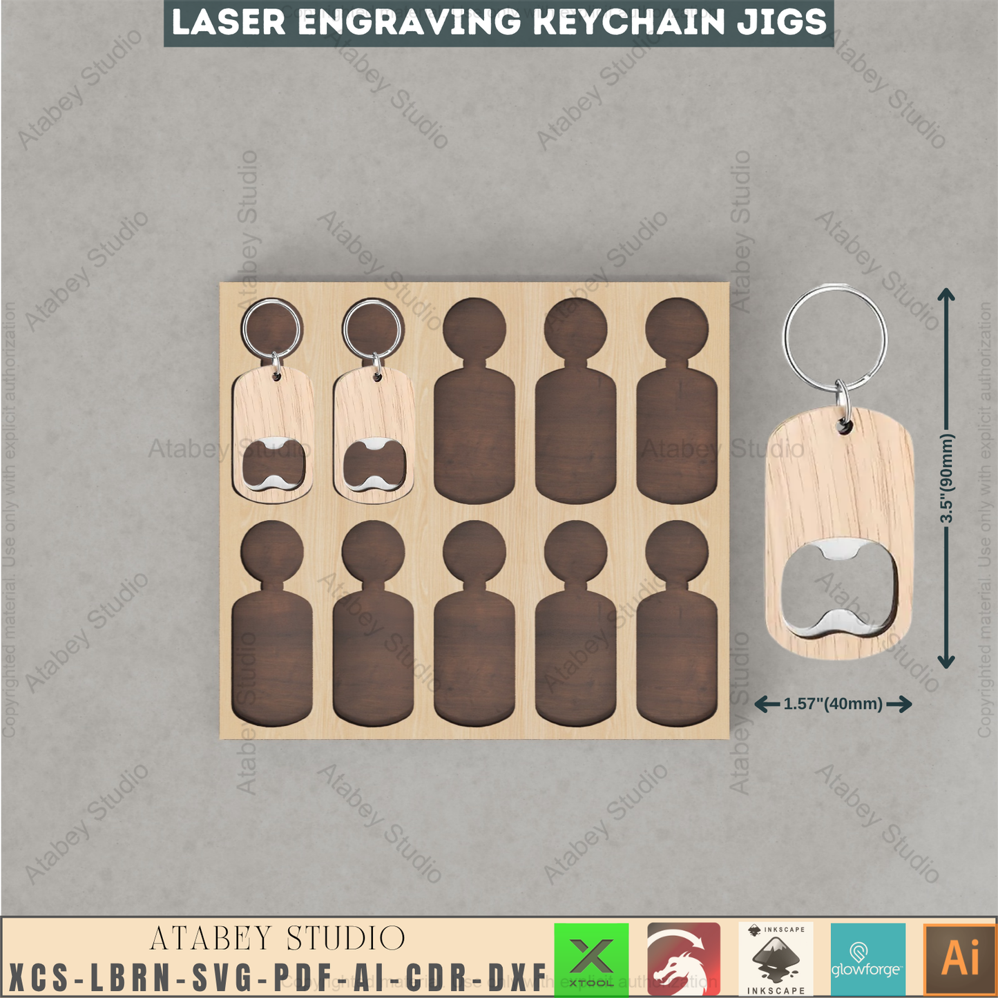 Laser Keychain Jig Templates Bundle | Precision Alignment Wood Jig | Xtool Glowforge Lightburn Compatible 944