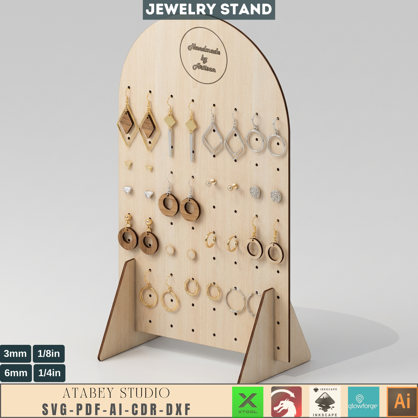 Wooden Earring Display Stand, Arch Jewelry Holder Template, Custom Stud Earring Organizer Rack for Craft Shows 680