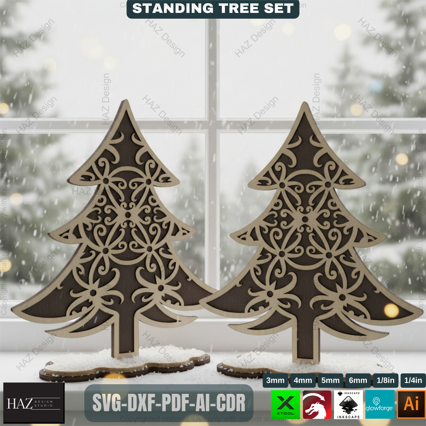 Laser Cut Christmas Tree Bundle, 3D Standing Holiday Decor, Wooden Shelf Sitter Files, 3D Holiday Trees 492