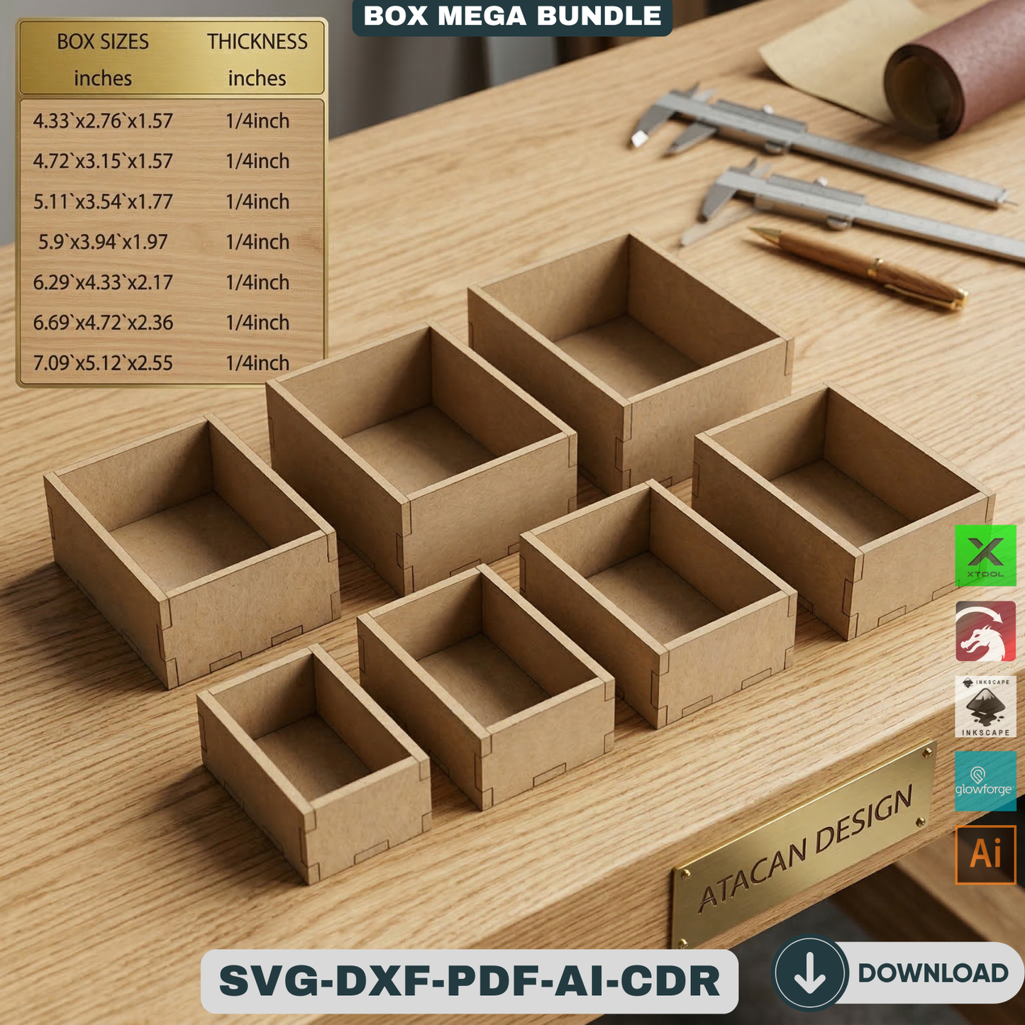 72 Piece Mega Box Bundle Laser Cut Wooden Box Templates Nesting Storage Organizer 503