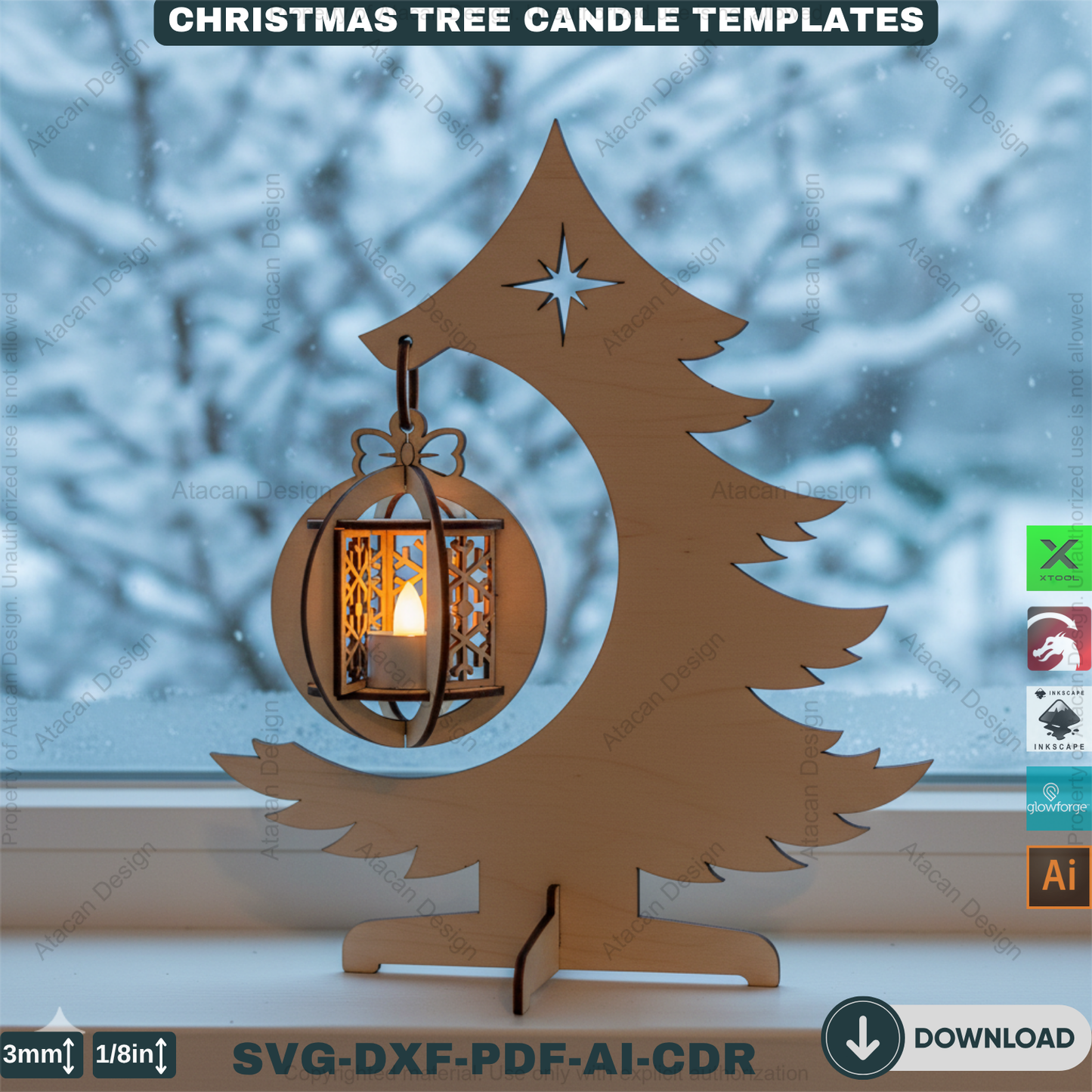 Elegant Christmas Tree Candle Stand Laser Cut File Set, 3D Wood Tealight Holder Designs for Xmas Tabletop & Holiday Home Decor 910