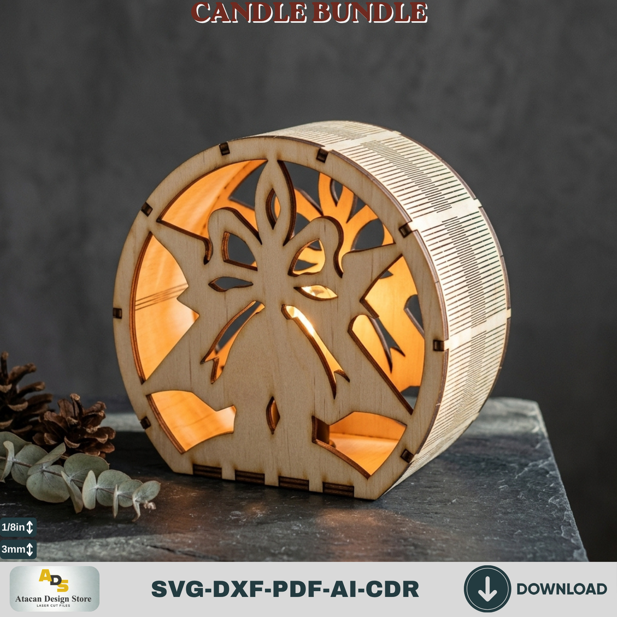 Laser Cut Christmas Lantern Bundle, Wooden Candle Holder Templates, Winter Table Decorations
