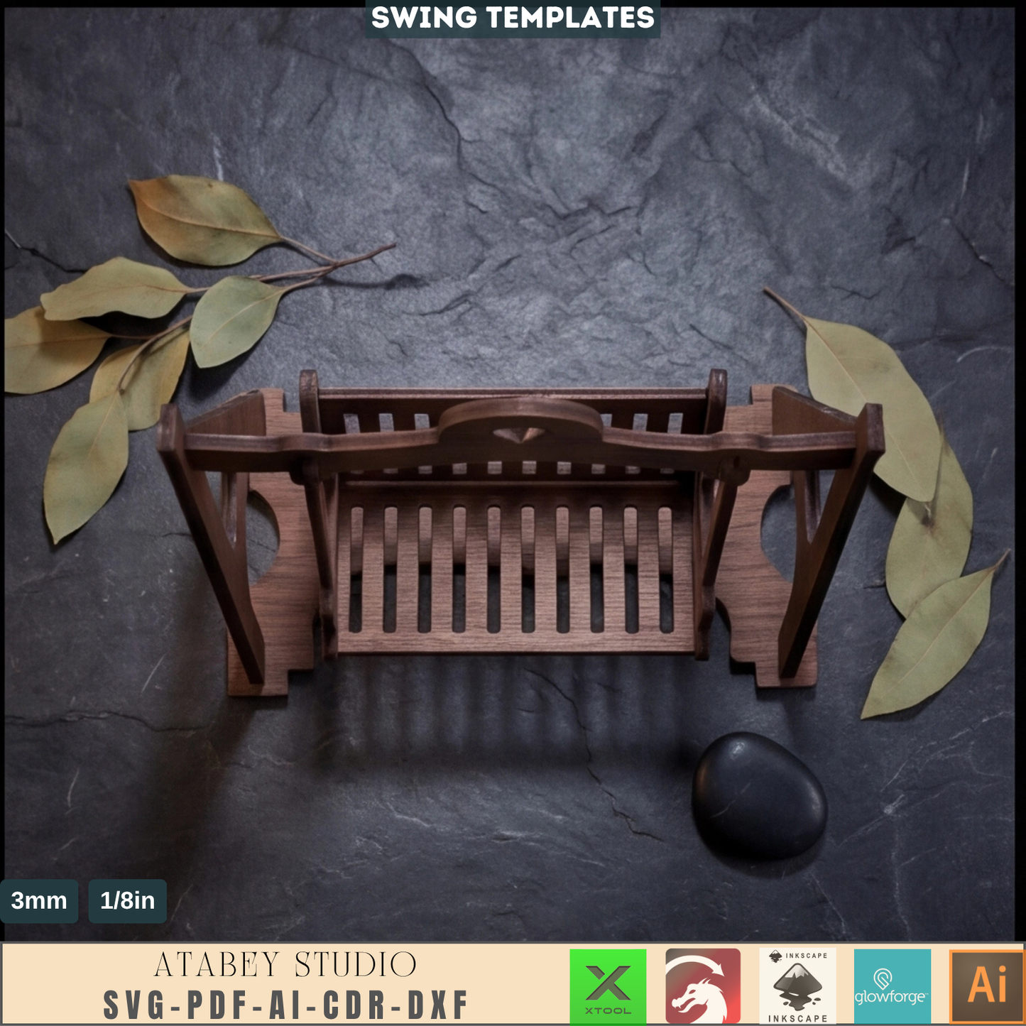 Laser Cut Mini Wooden Swing Template, Dollhouse Furniture Plan, Plywood Toy Cutting Pattern