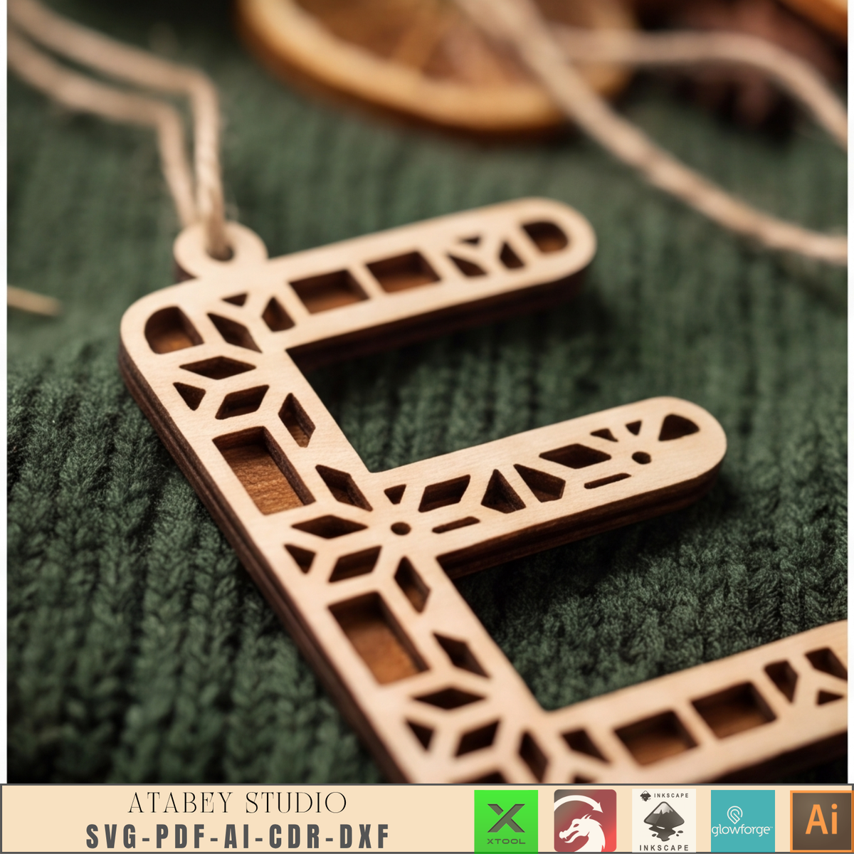 Wooden Alphabet Christmas Ornament Laser Cut File A-Z Letter Decor Laser Cut Templates 1036
