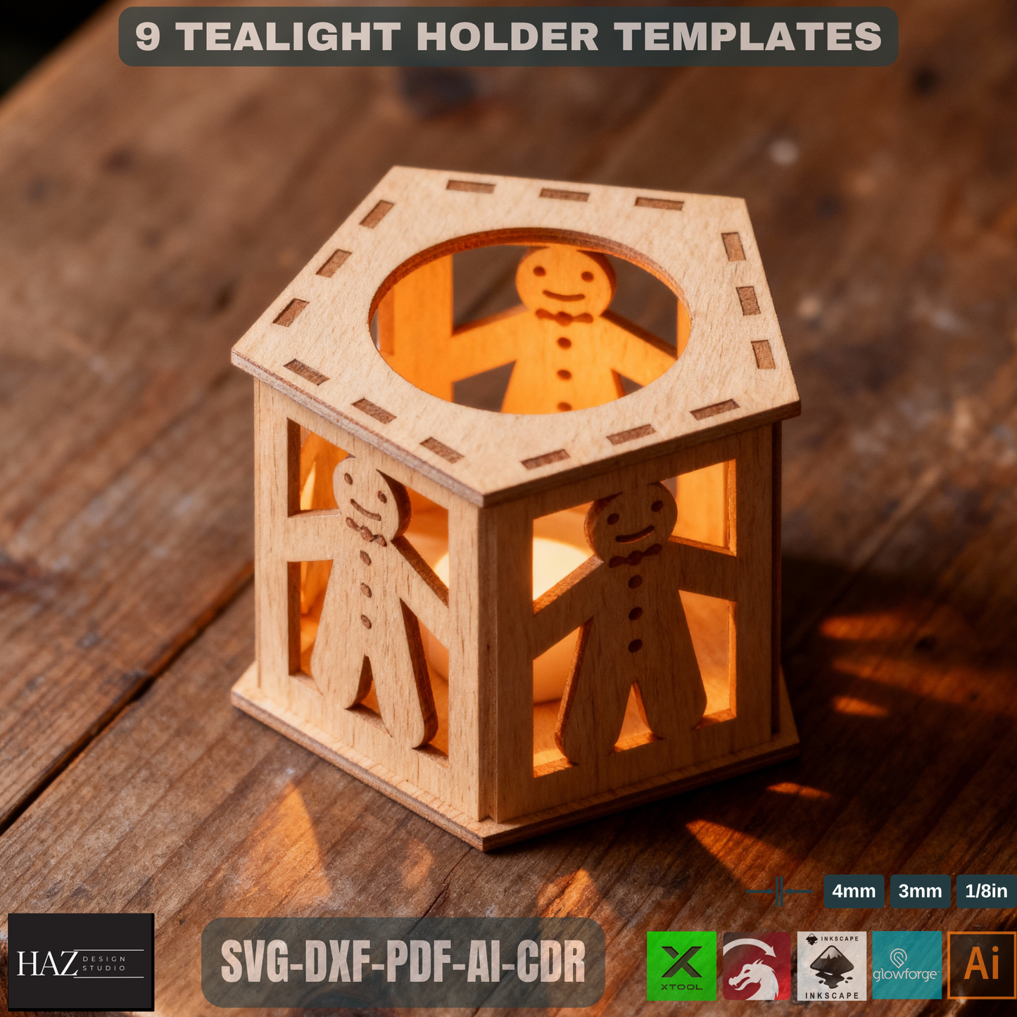 DIY Laser Cut Tealight Holders SVG Files | Christmas Candle Box Template | Wood Lanterns | Festive Home Decor Gifts for Xtool Glowforge 481