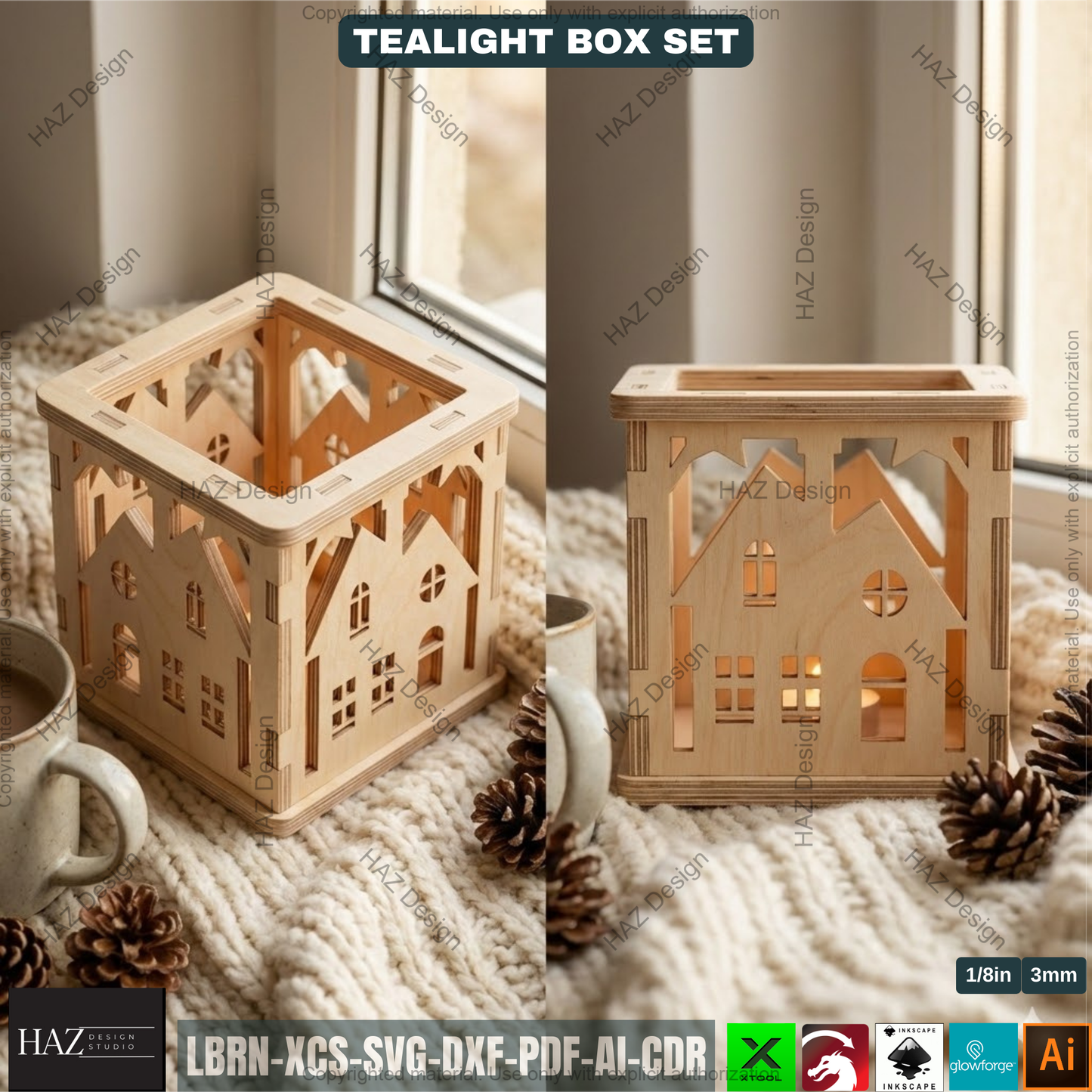 Christmas Lantern Templates | Laser Cut Candle Holders | Holiday Tealight Box Bundle | Festive Light Decor Cutting Designs 501