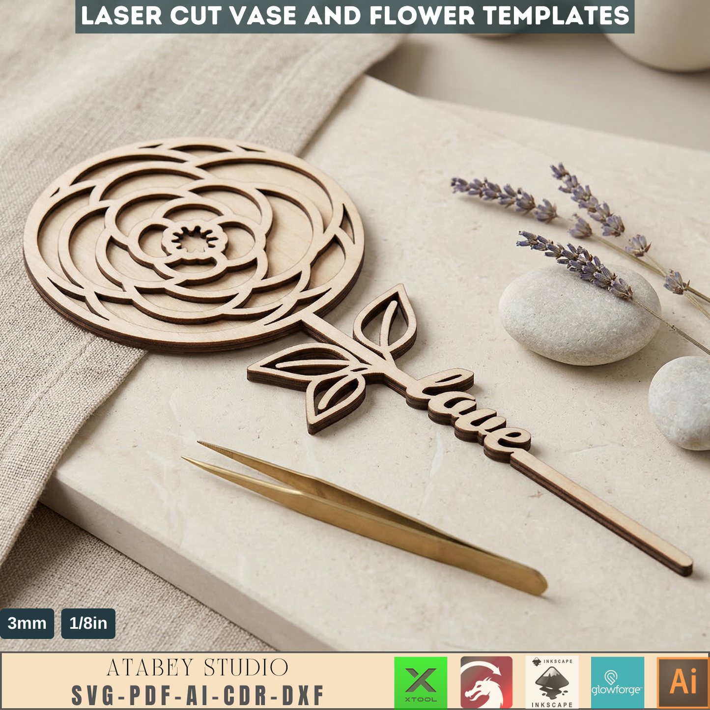 Vases and Wildflower Templates, Layered Floral Table Decor Cutting Files, Wood Flower Bouquet 998