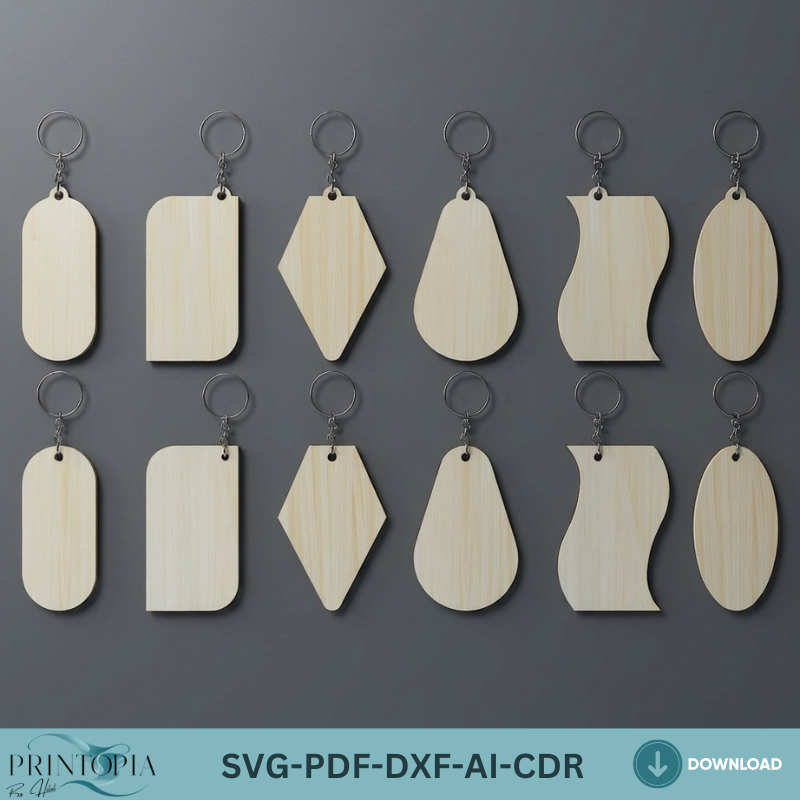Blank Keychain Set Bundle Wood Acrylic Keychain Templates DIY Laser Engraving Design
