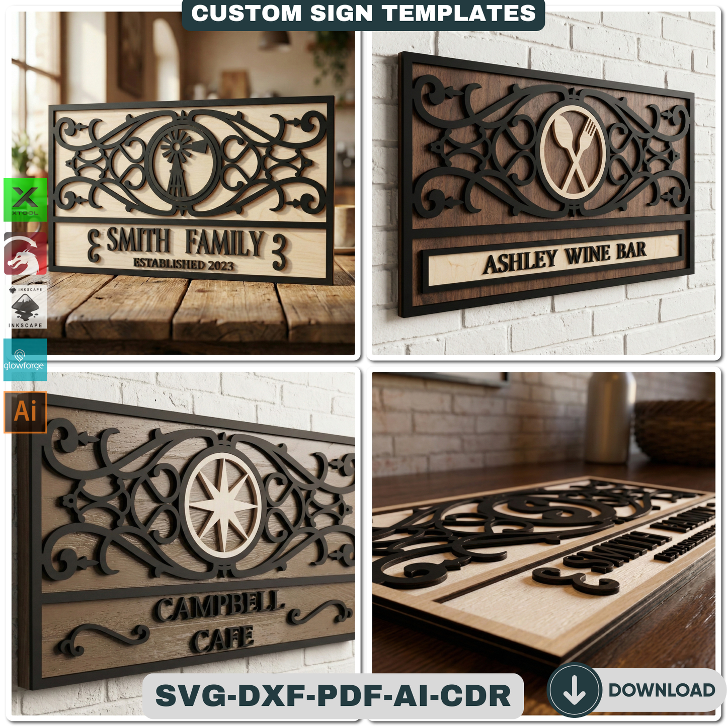 Customizable Frame Sign Board Templates for Laser Cutting | Personalize Cafe Restaurant & Home Decor Wall Art | Glowforge Xtool Ready 931
