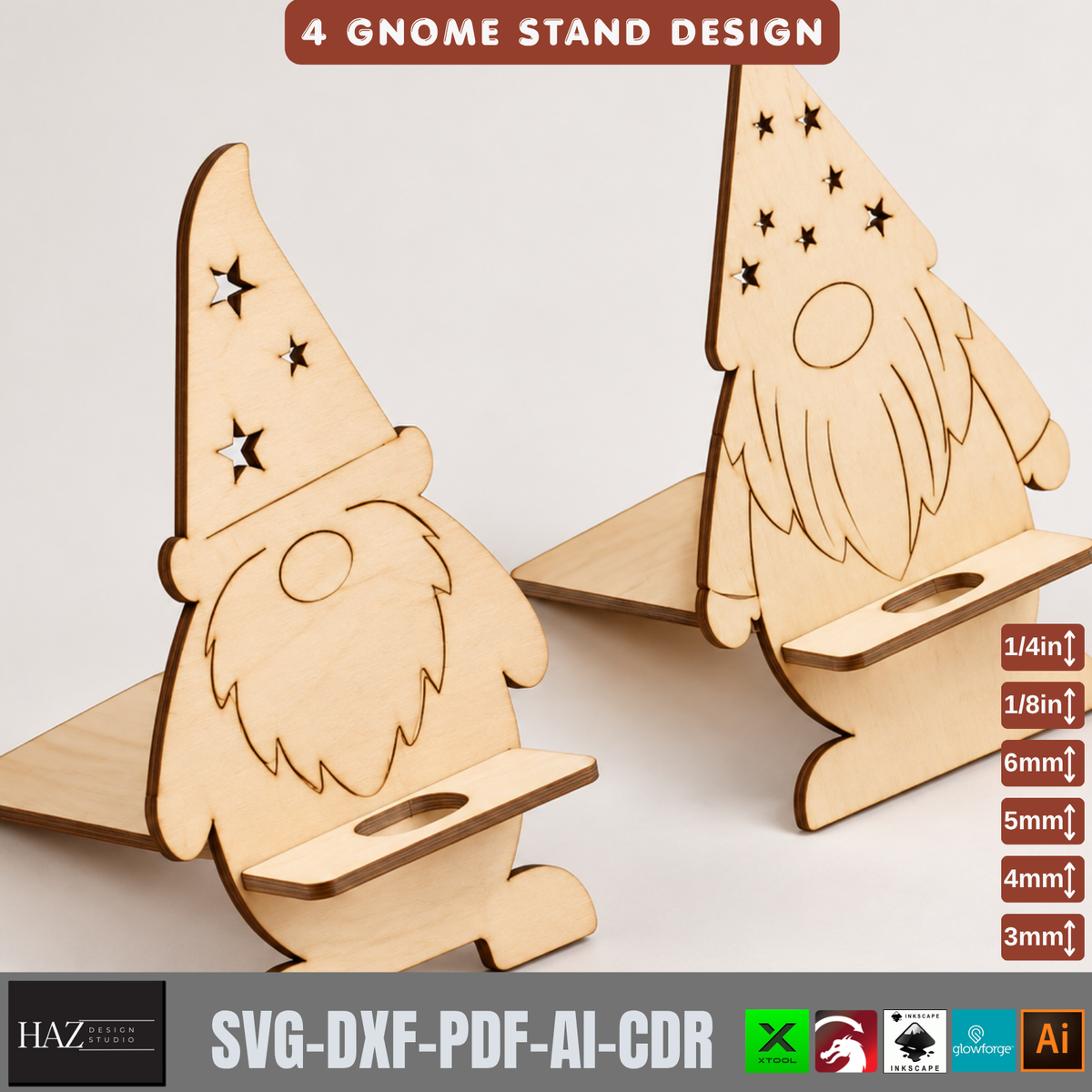 Wooden Gnome Phone Holder Laser Cut Template | 4 Holiday Stand Designs 573