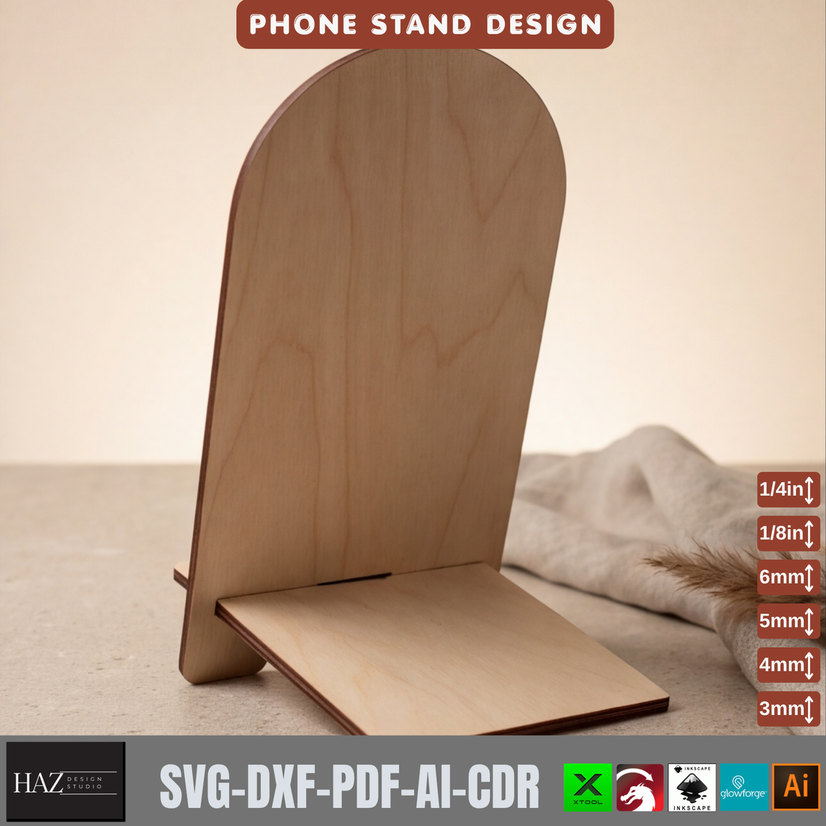Minimalist Plywood Cell Phone Holder Laser Template Desk Organizer Smartphone Display Stand