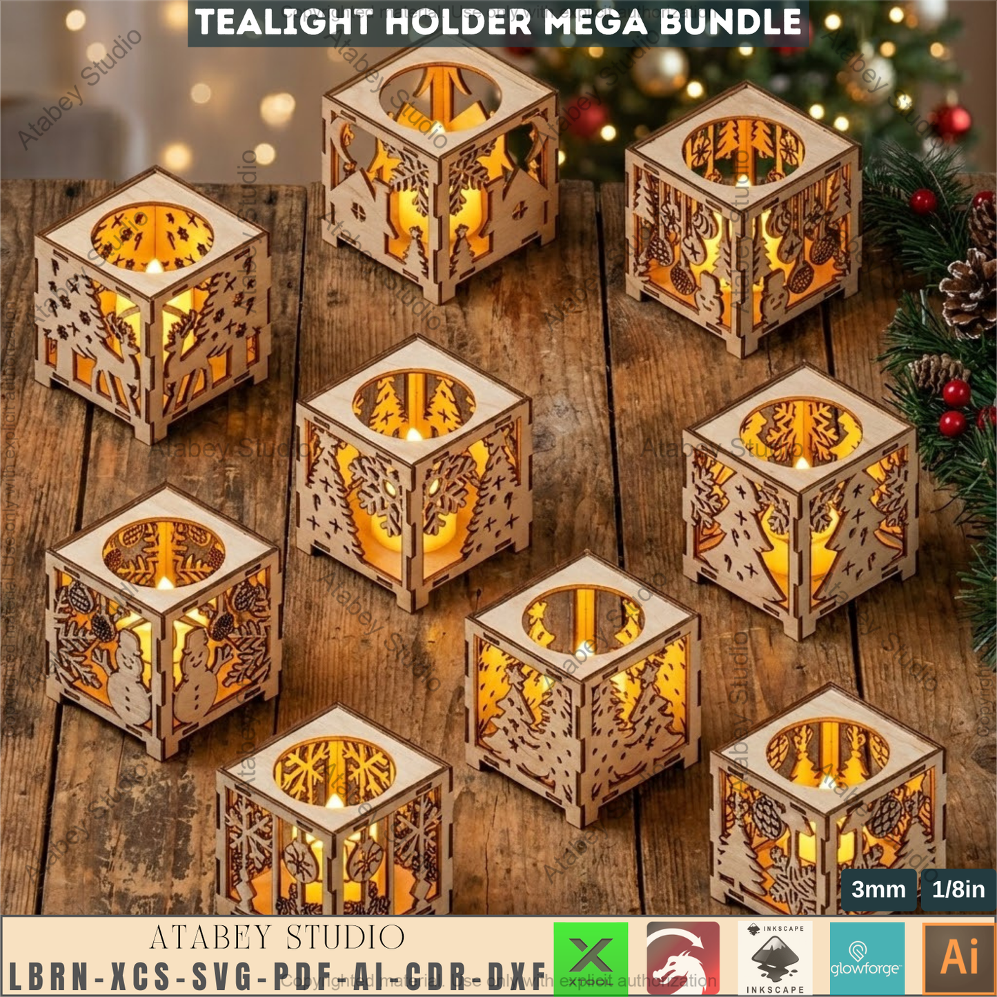 Christmas Tealight Holder Mega Bundle Laser Cut Lanterns | Wooden Candle Box Templates 981