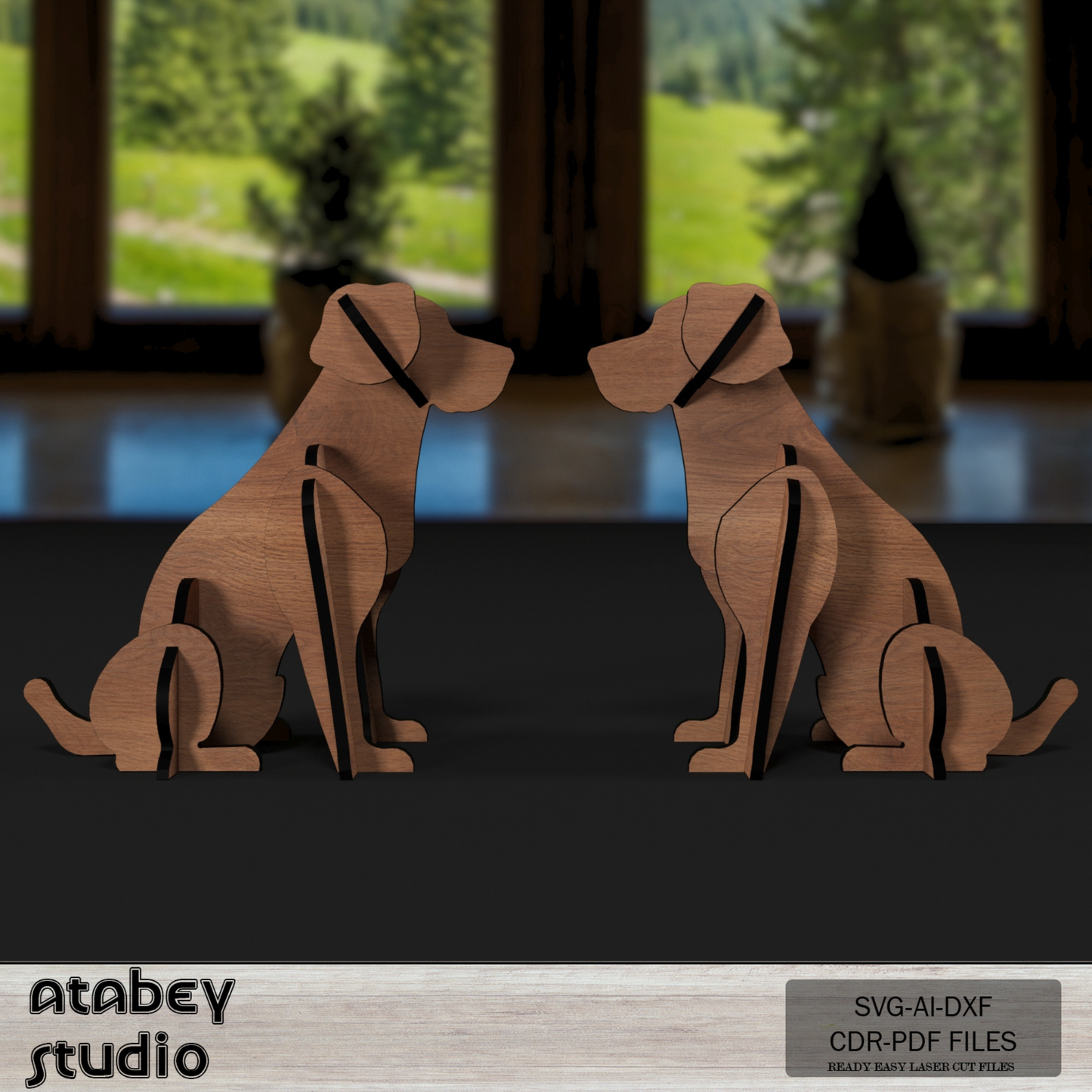 Wooden Sitting Dogs 3D Puzzle - Cute Pet Model in Multiple Sizes - 4 Sizes Charming Acrylic Pet Design 792