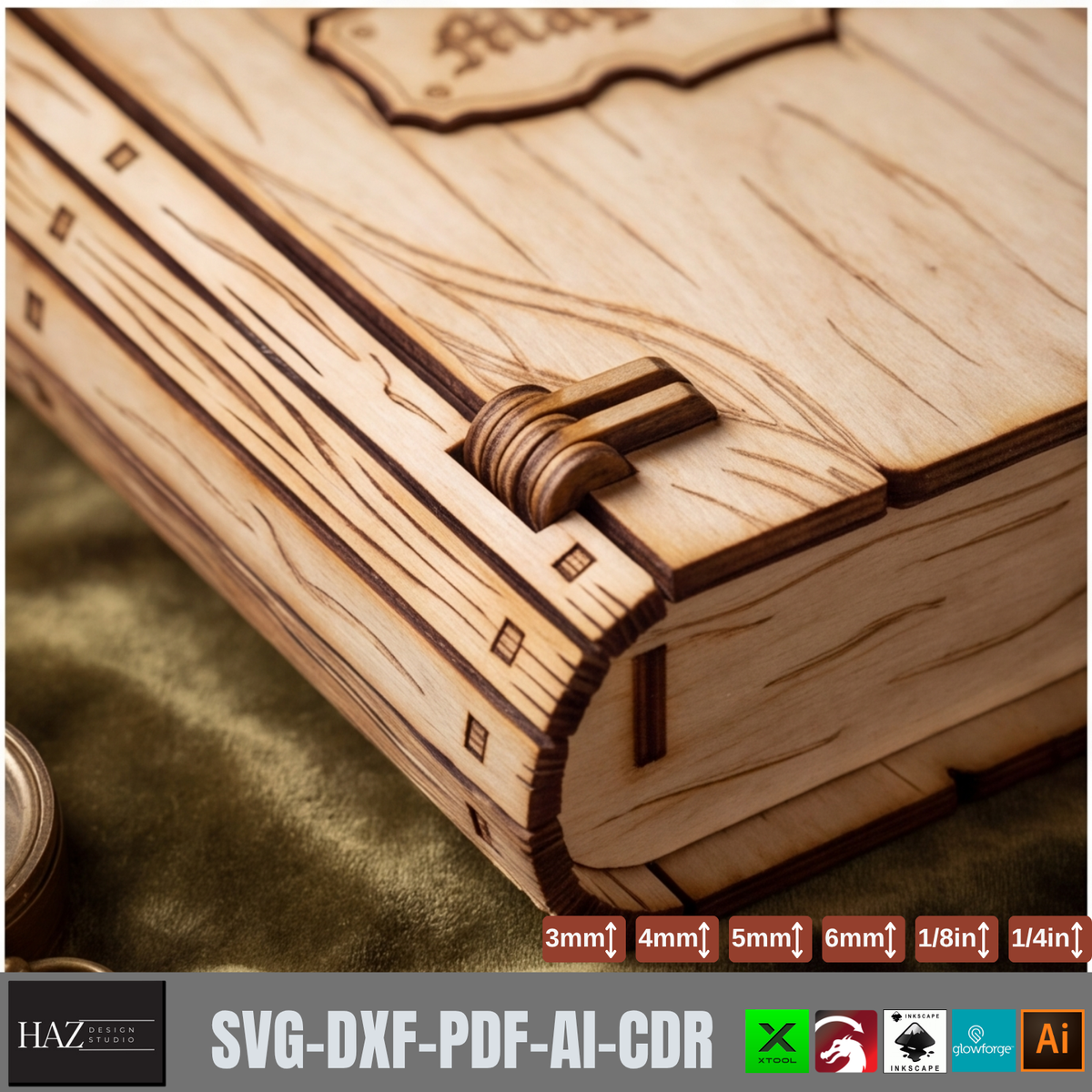 Magic Book Box Laser Cut File | Gothic Wooden Box SVG DXF Glowforge xTool
