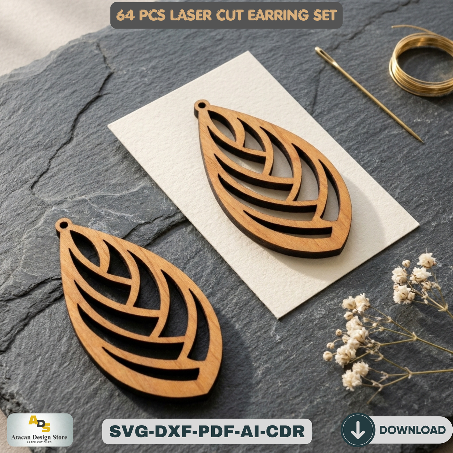 64 PCS Laser Cut Earring Set Wooden Jewelry Patterns for Glowforge DIY Earring Templates Wood Jewelry Designs