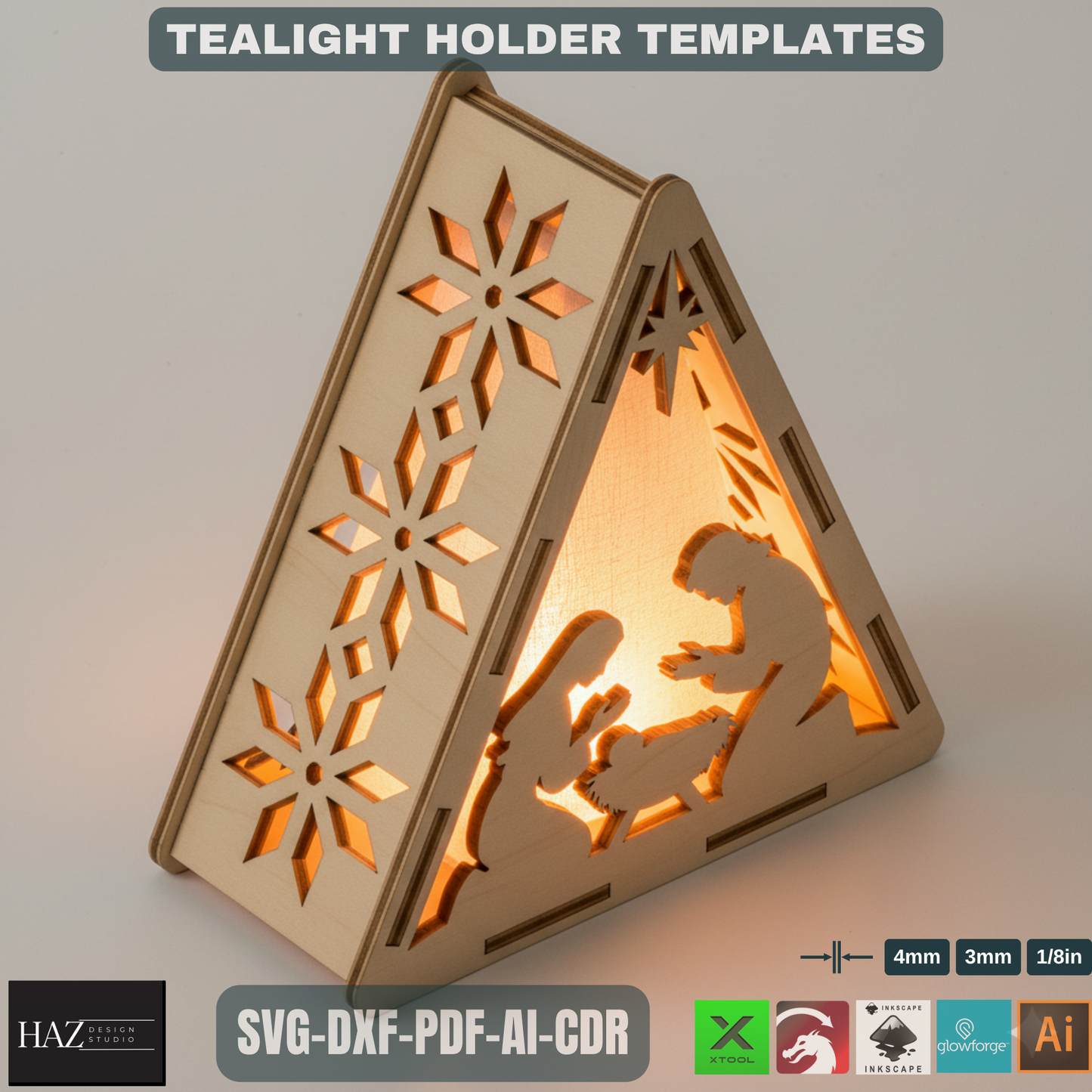 Spiritual Candle Holders / Laser-Cut Nativity Lanterns / Night Lamp for Sacred Decor 482