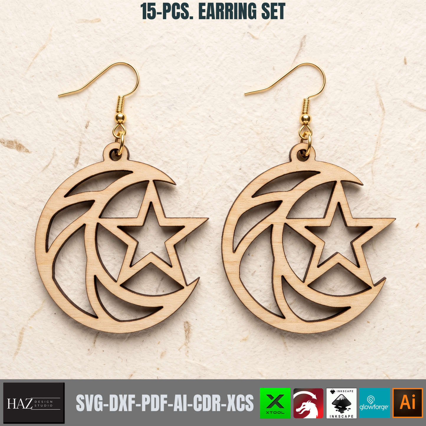 Wooden Earring Laser Cut Files Set Jewelry SVG Glowforge Plywood Templates Boho Nature Wood Designs