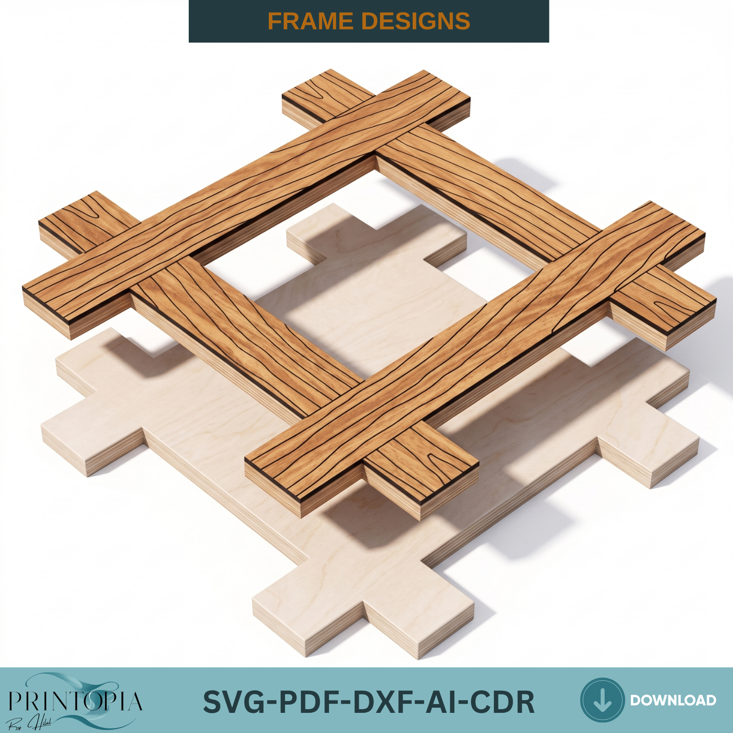 Wooden Frame Laser Cut Templates, Plywood Cutting File with Score Lines, Rustic Wood Blank Design for Engraving
