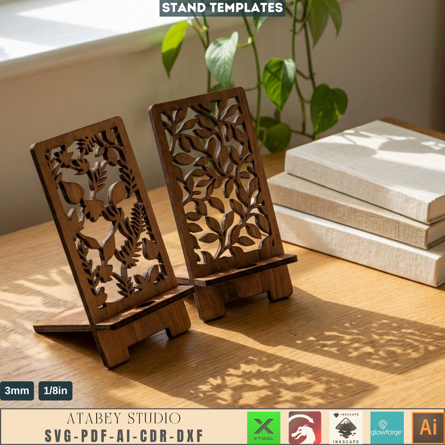 Laser Cut Phone Stand Templates Floral Cell Phone Holder Desk Decor Desktop Display Patterns