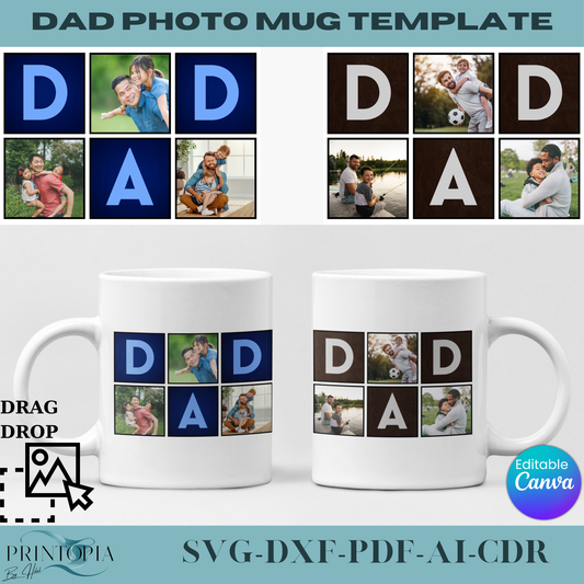 Customizable DAD Photo Mug Template – Editable in Canva for Personalized Gifts 338