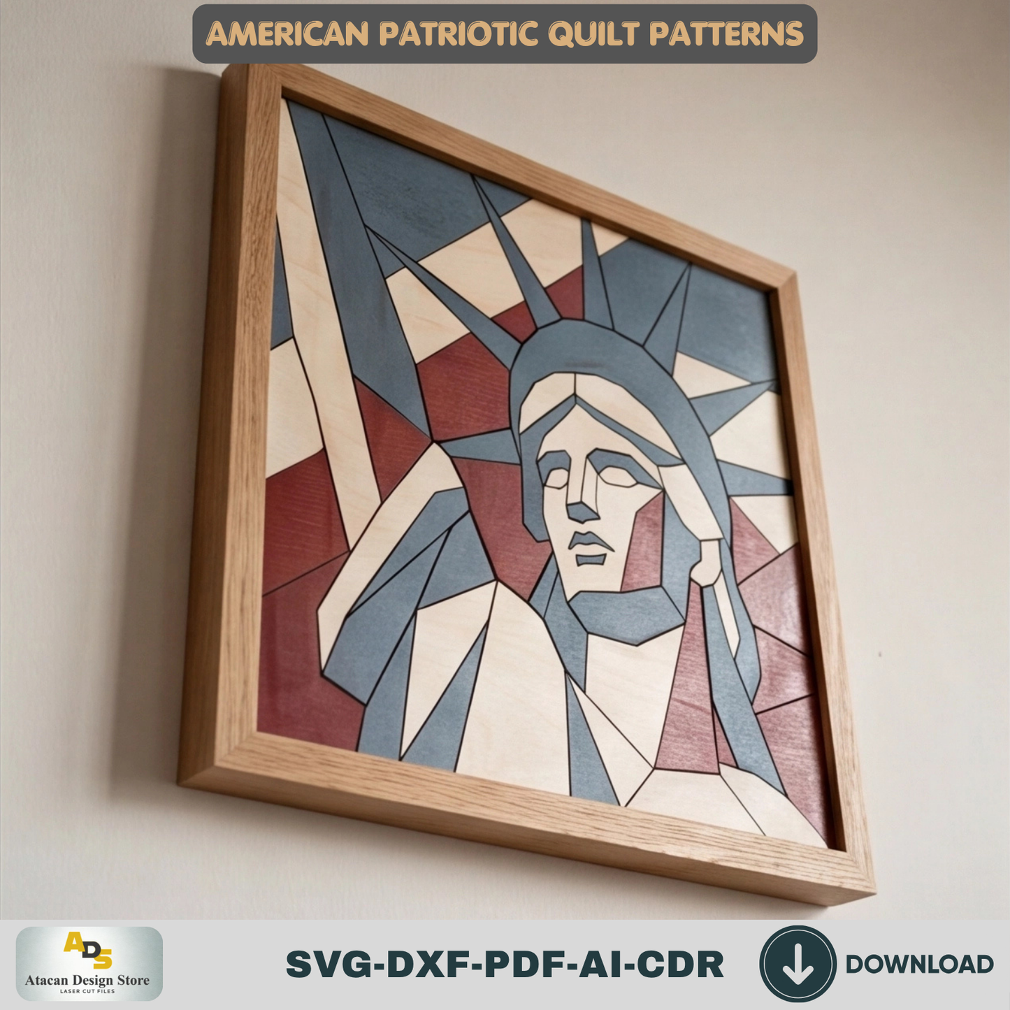 Geometric Statue of Liberty Pattern, Patriotic Wall Decor, July Fourth Wood Sign, Independence Day-Gift