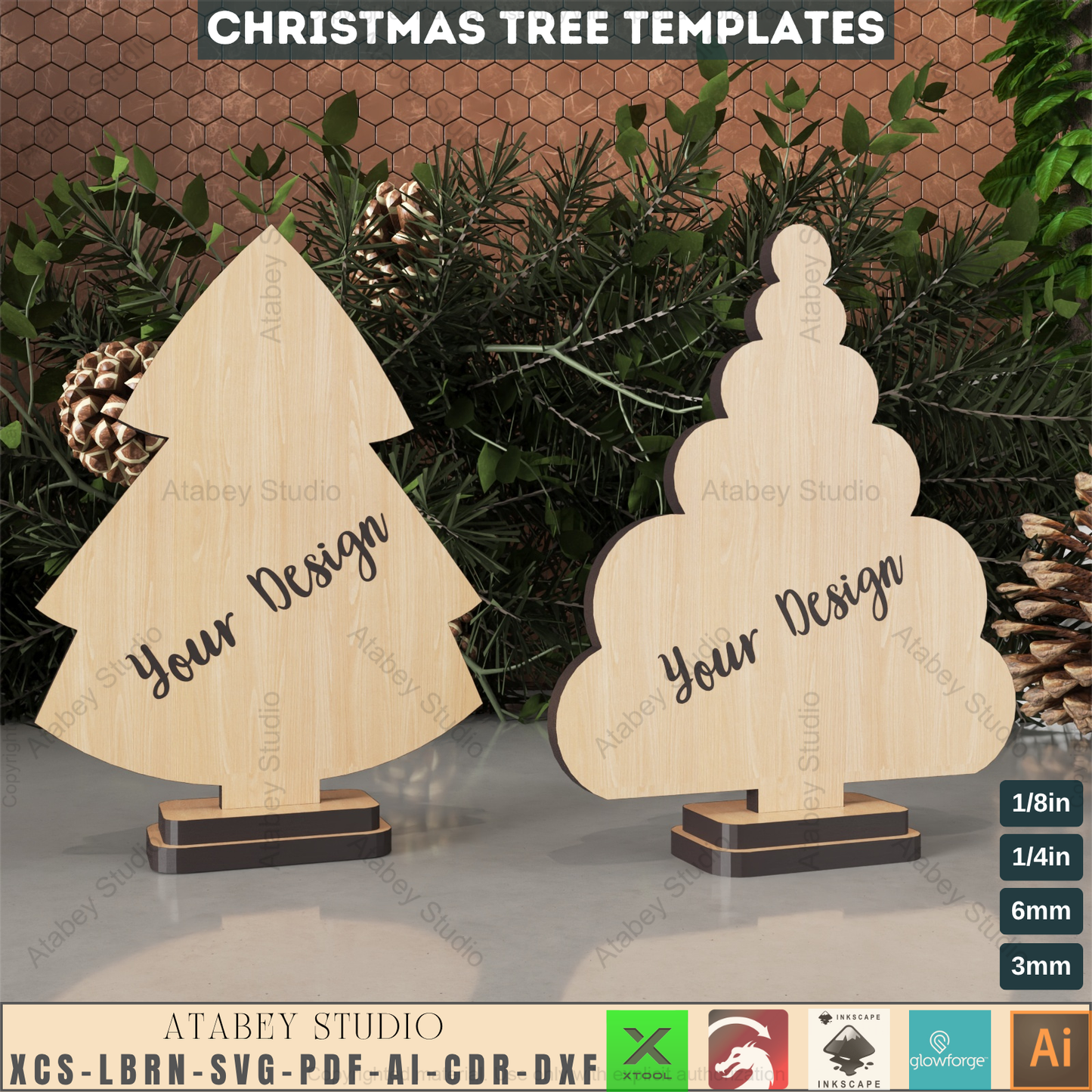 Wood Christmas Tree SVG Collection - Pine Trees Laser Cut Files for Holiday Crafts 190