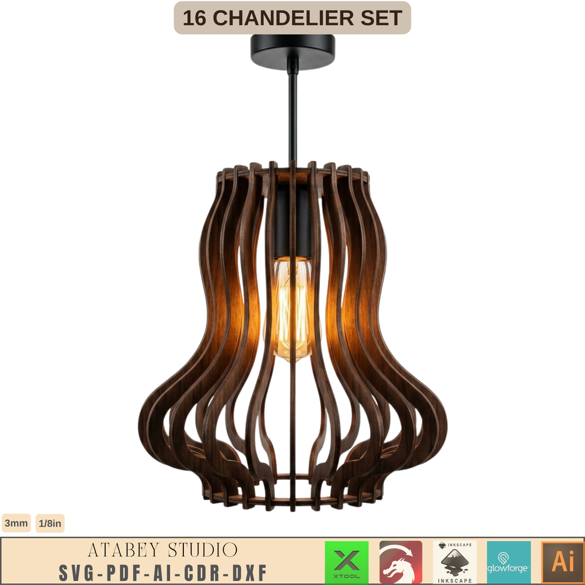 16 Wooden Chandelier Laser Cut Pendant Lamp Shade Templates Plywood Hanging Light