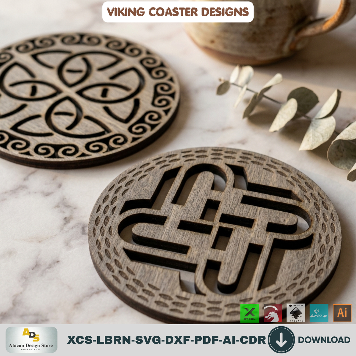 Viking Celtic Knot Coaster Laser Cut Template Set of 6 Designs