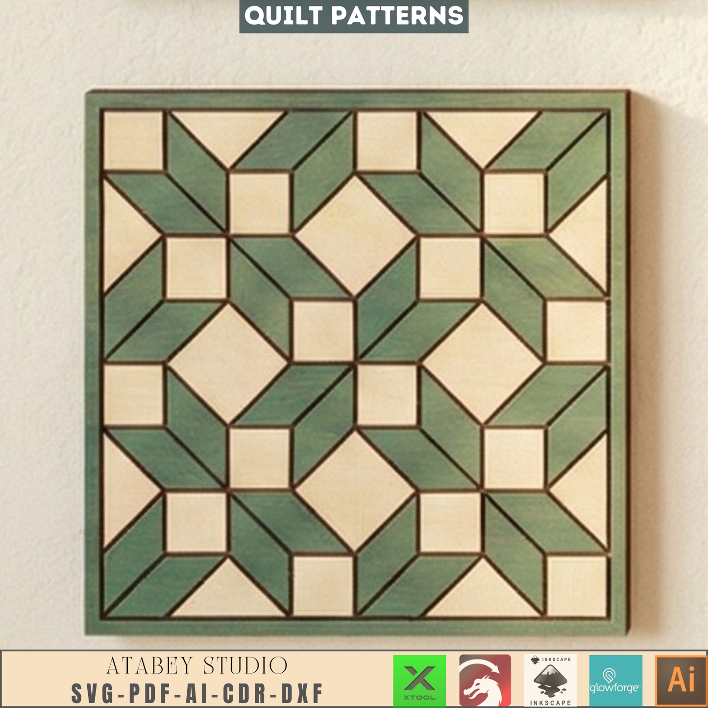 Barn Quilt Laser Cut Wood Wall Art Geometric Block Patterns Rustic Farmhouse Decor 989