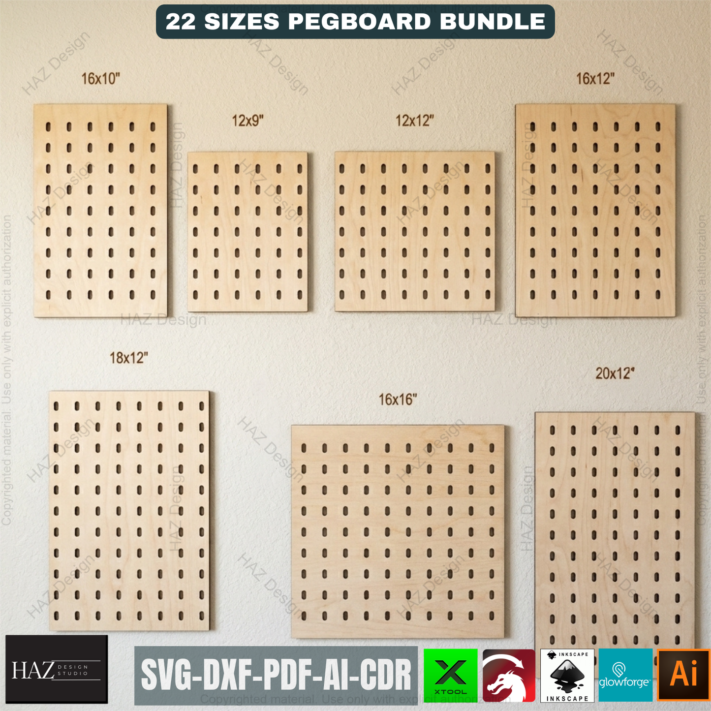 22 Size Pegboard Bundle Laser Cut Template, Ikea Skadis Compatible Wall Organizer 522