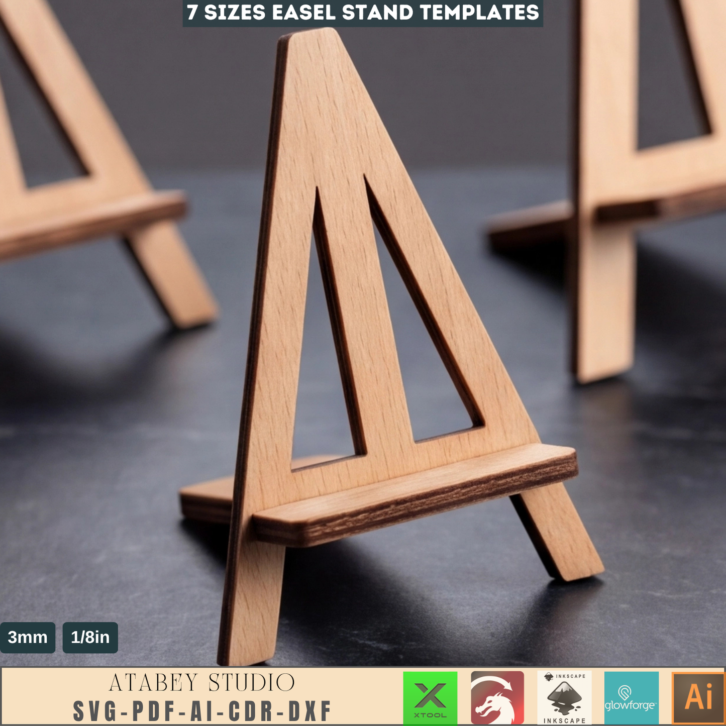 Wooden Tabletop Easel Stand Laser Cut Template 7 Sizes Menu Holder Photo Display Woodcraft