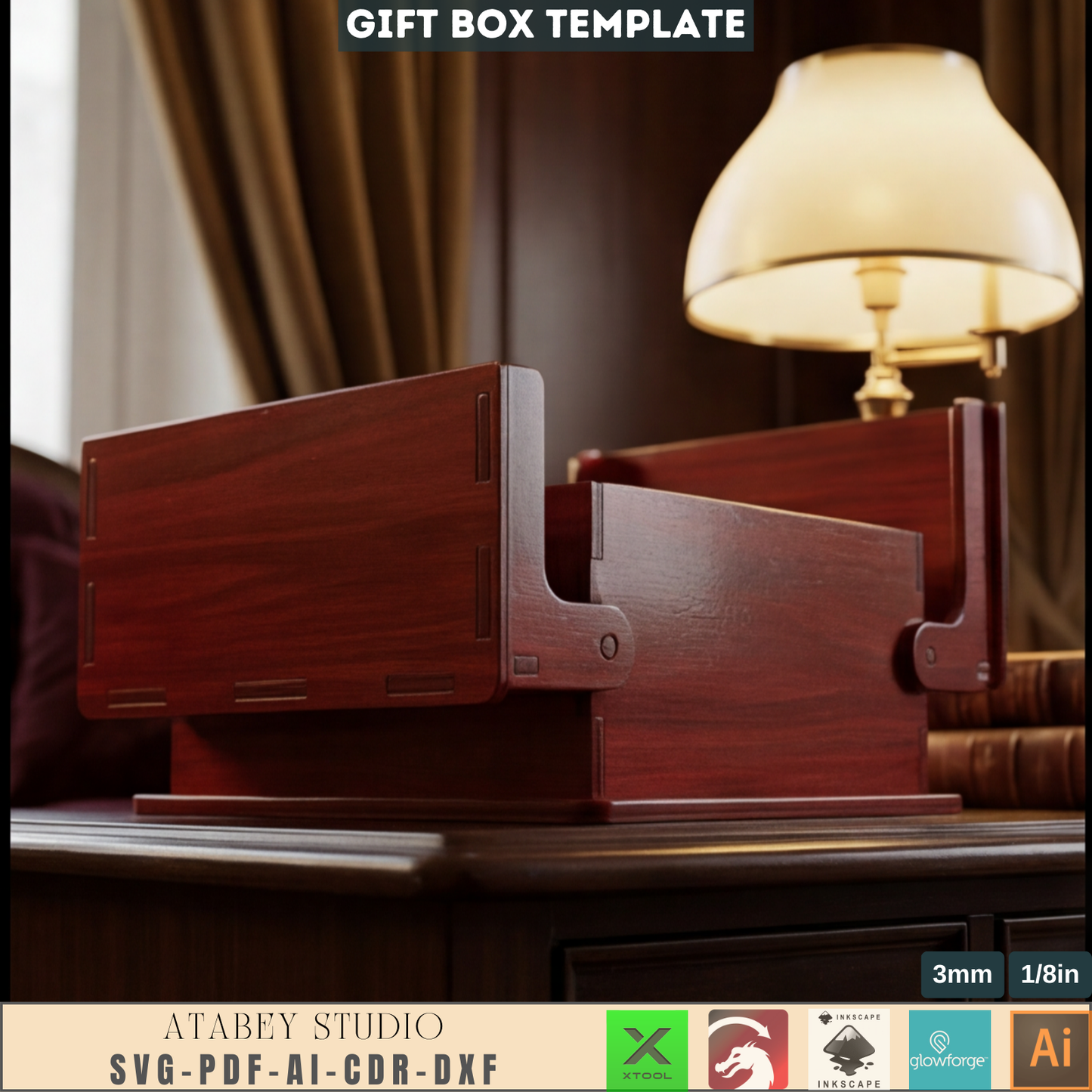 Laser Cut Wooden Gift Box Template with Sliding Lid | Luxury Plywood Jewelry Box Design for Laser Cutting Projects 985