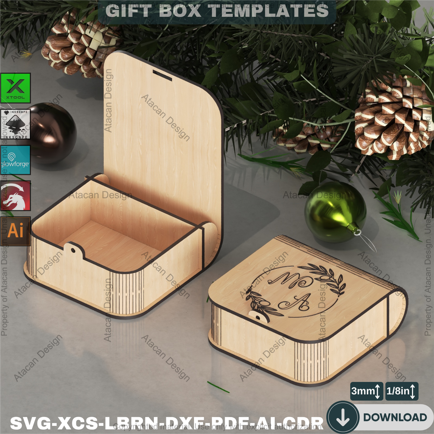 Laser Cut Trinket Box SVG, Charming Curved Lid Keepsake File for Glowforge, Engravable Wooden Ring Box Plan for xTool and Lightburn