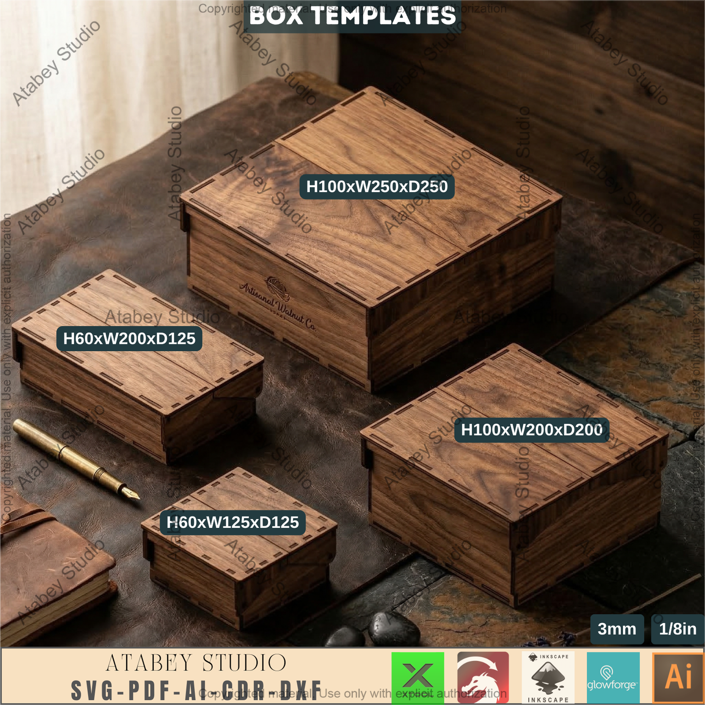 Wooden Storage Box Laser Cut Templates, Hinged Lid Keepsake Pattern 994