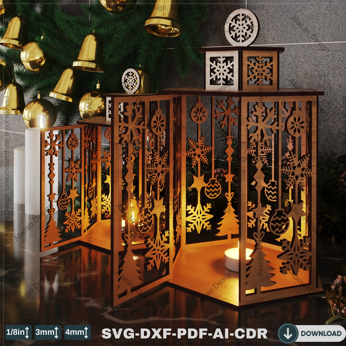 Christmas Lantern Design for Laser Cutting | Festive Night Light & Candle Holder Patterns 788