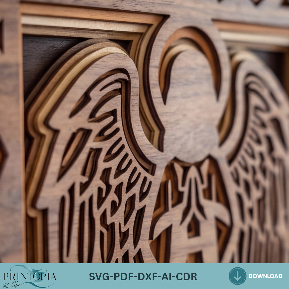 Multilayer Guardian Angel Wings Laser Cut Template, 3D Christian Church Decor, Wooden Wall Plaque