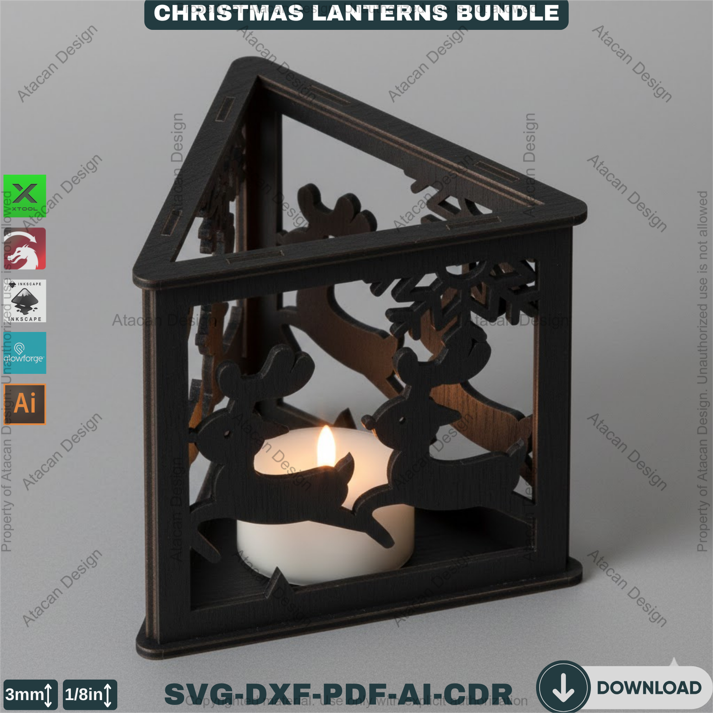 Christmas Lantern Bundle Laser Cut Files, Triangle Tealight Holder, Wooden Xmas Table Decor, Holiday Candle Box 928