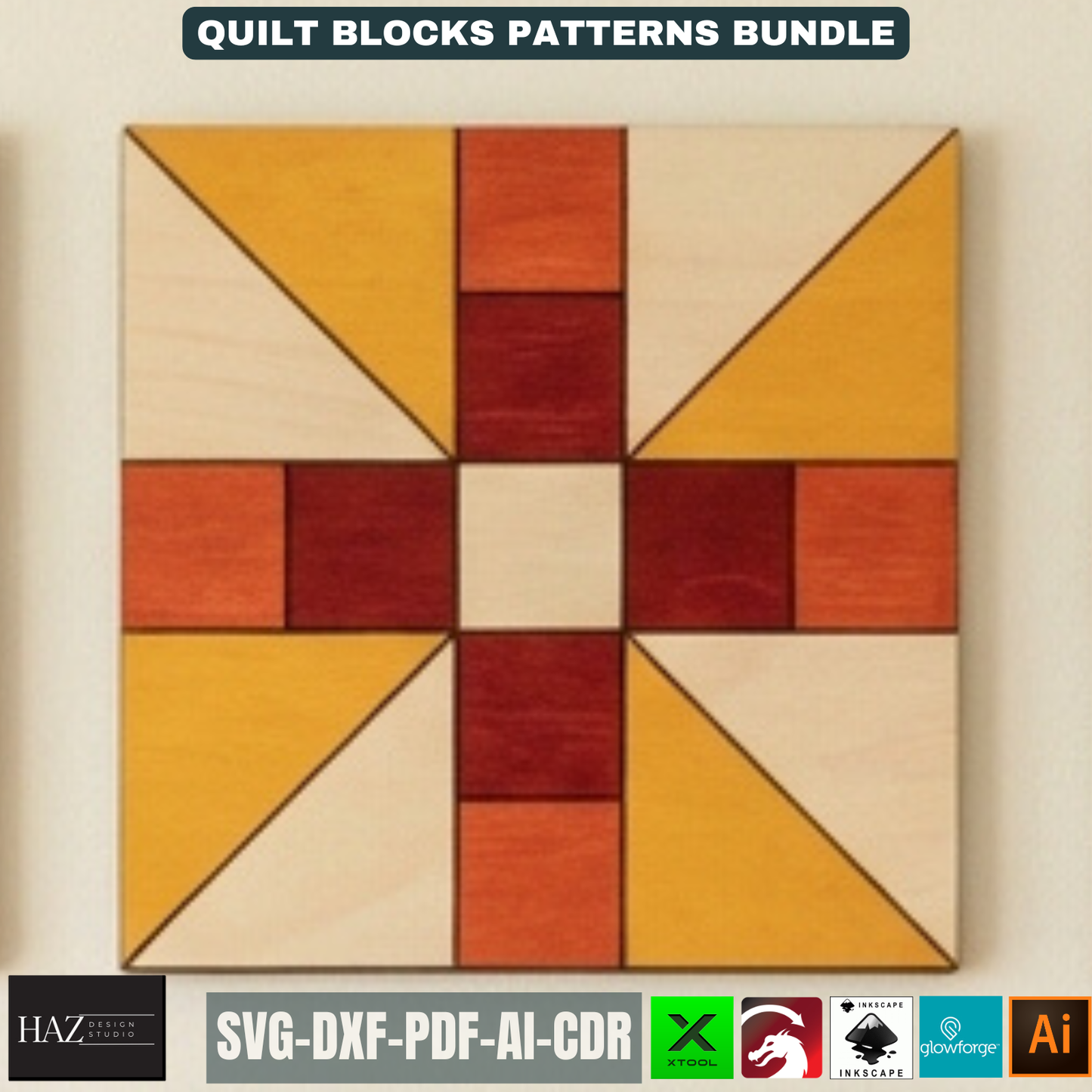 Geometric Barn Quilt Block Pattern Bundle, Wooden Wall Art Laser Cut Template, Modern Mosaic Home Decor 517