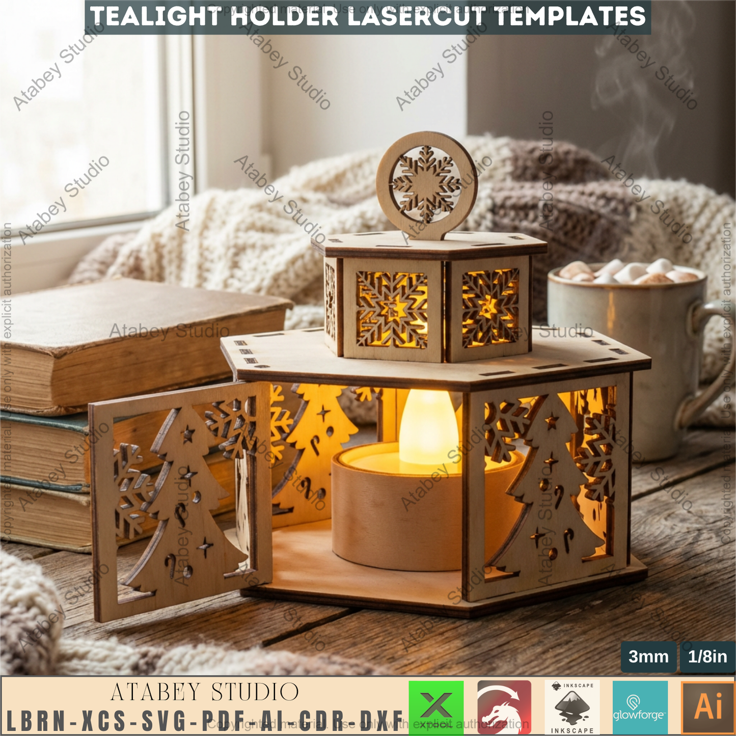 Christmas Tealight Holder Laser Cut Template Bundle | Wooden Lantern Decor | Holiday Table Display 975
