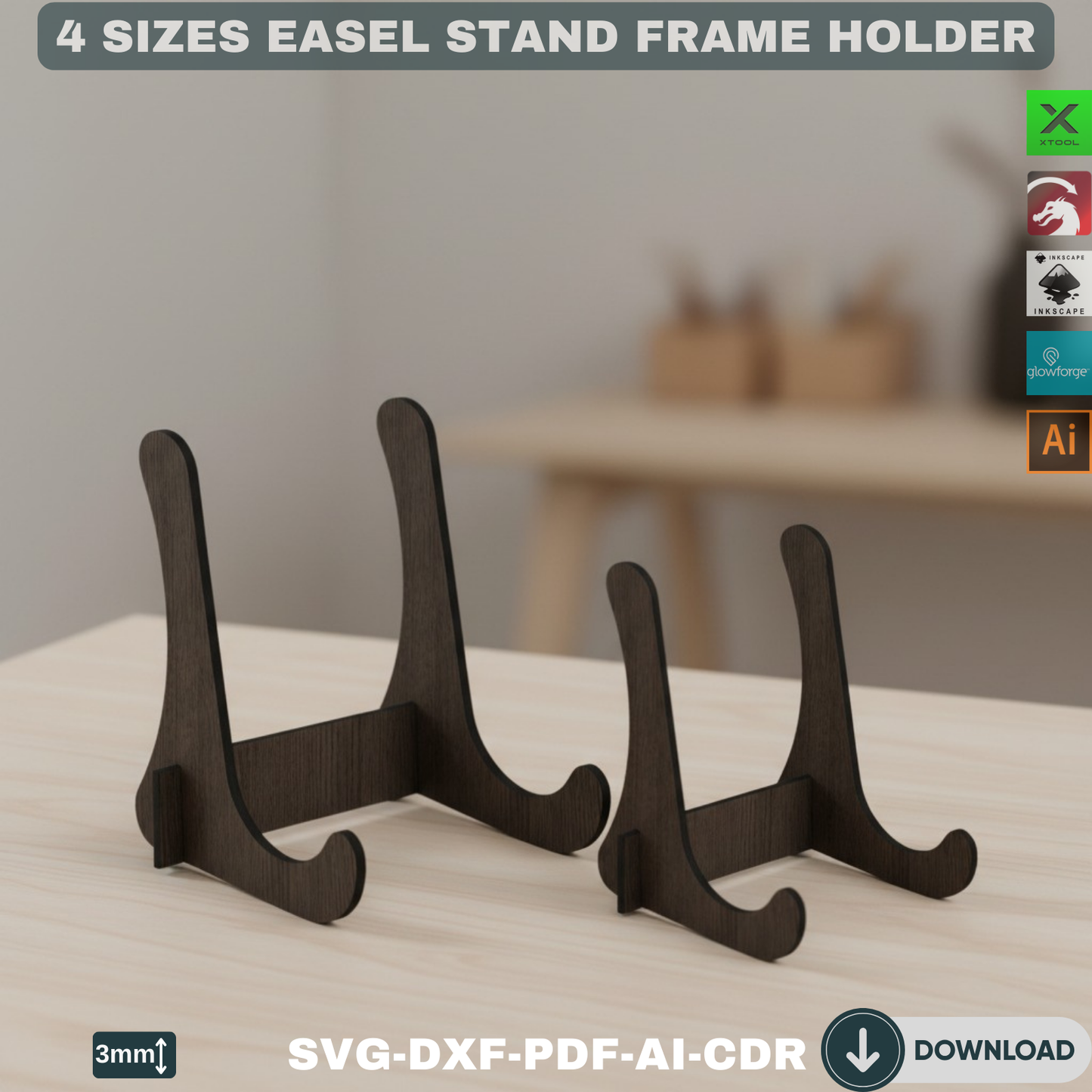 Picture Art Frame Stand / Easel Display Stand / Xtool Glowforge Laser Cutting Files ADS081